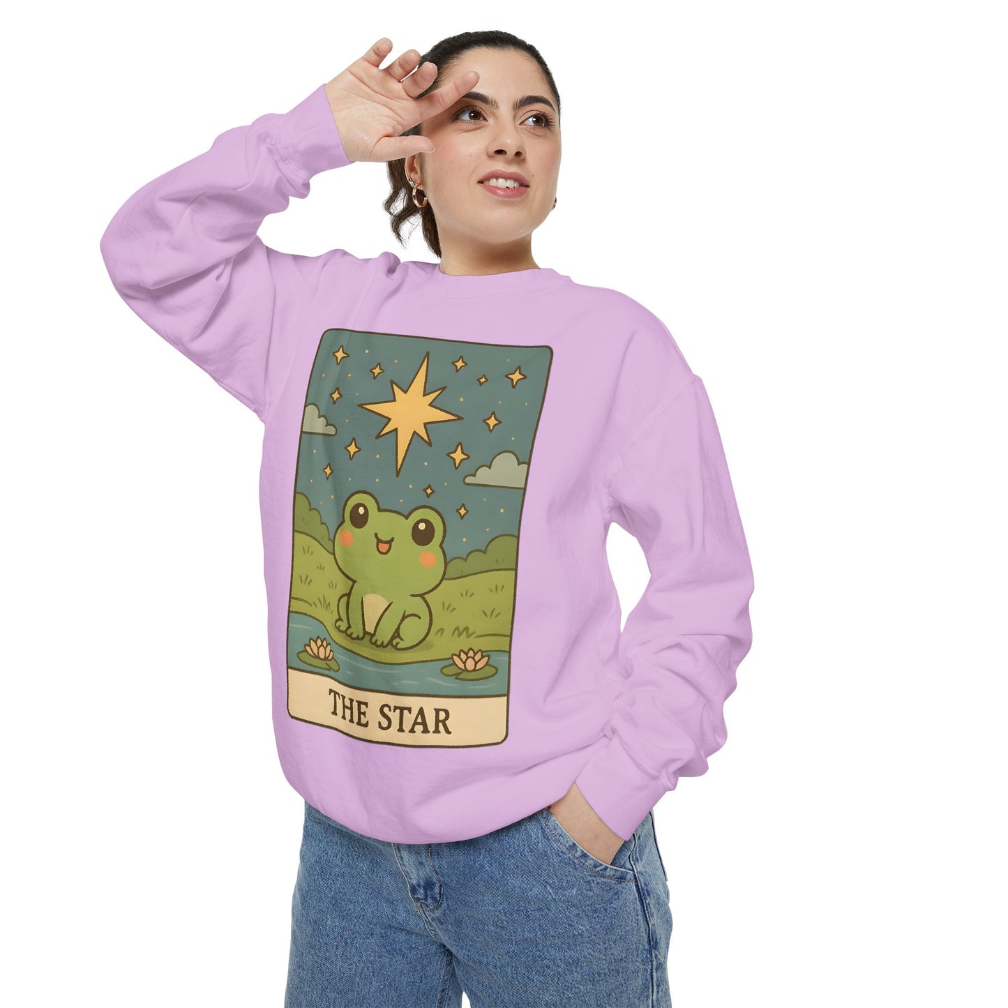 Cozy Tarotoads! "The Star" Unisex Sweatshirt | Frog Design Sweatshirt, Unisex Garment-Dyed Sweatshirt, Cute Gift for Frog Lovers, Relaxed Fit Apparel, Comfy Casual Wear, Perfect for Gifts!