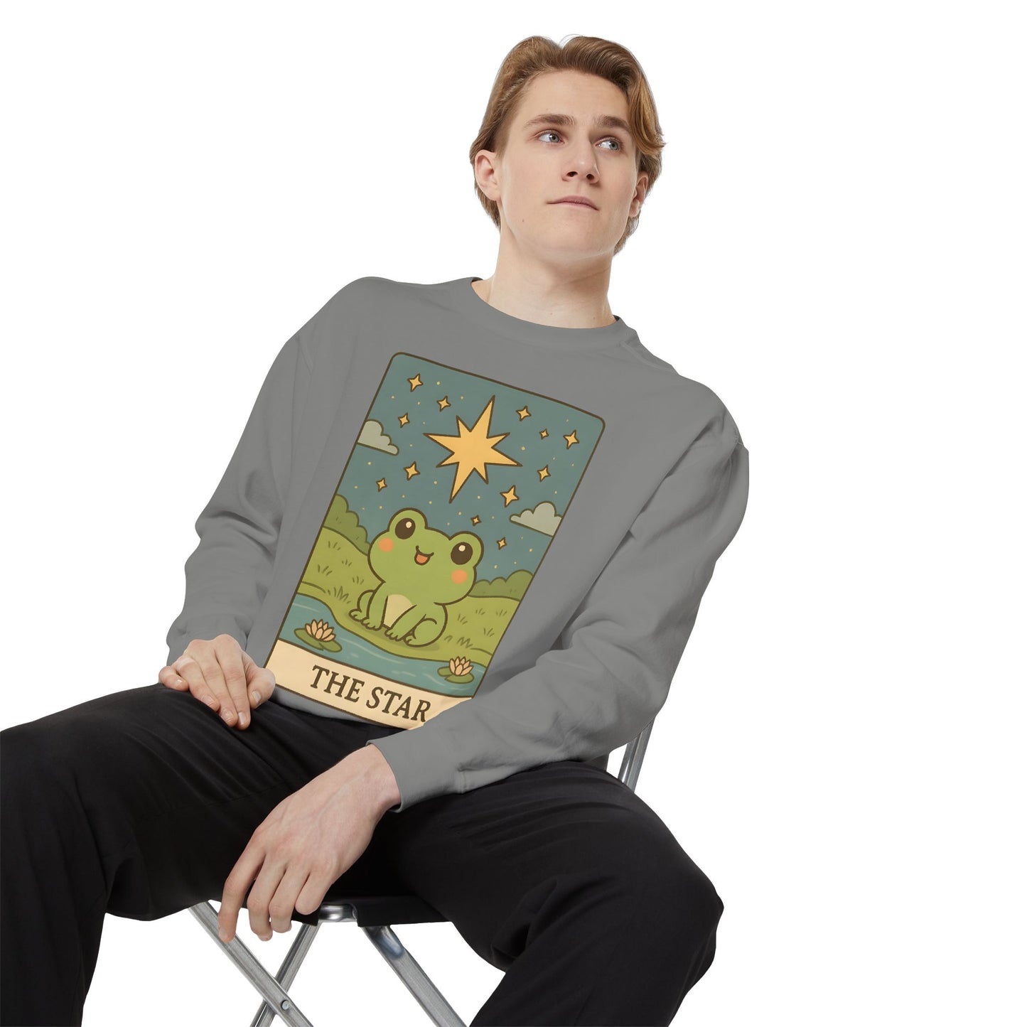 Cozy Tarotoads! "The Star" Unisex Sweatshirt | Frog Design Sweatshirt, Unisex Garment-Dyed Sweatshirt, Cute Gift for Frog Lovers, Relaxed Fit Apparel, Comfy Casual Wear, Perfect for Gifts!