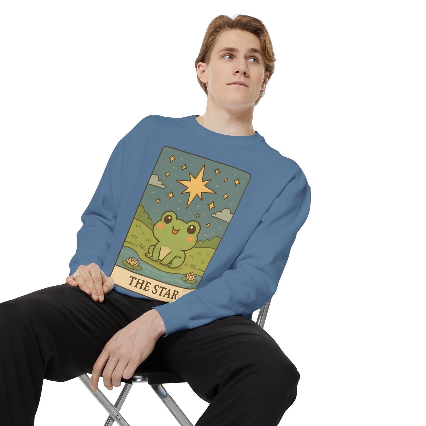 Cozy Tarotoads! "The Star" Unisex Sweatshirt | Frog Design Sweatshirt, Unisex Garment-Dyed Sweatshirt, Cute Gift for Frog Lovers, Relaxed Fit Apparel, Comfy Casual Wear, Perfect for Gifts!