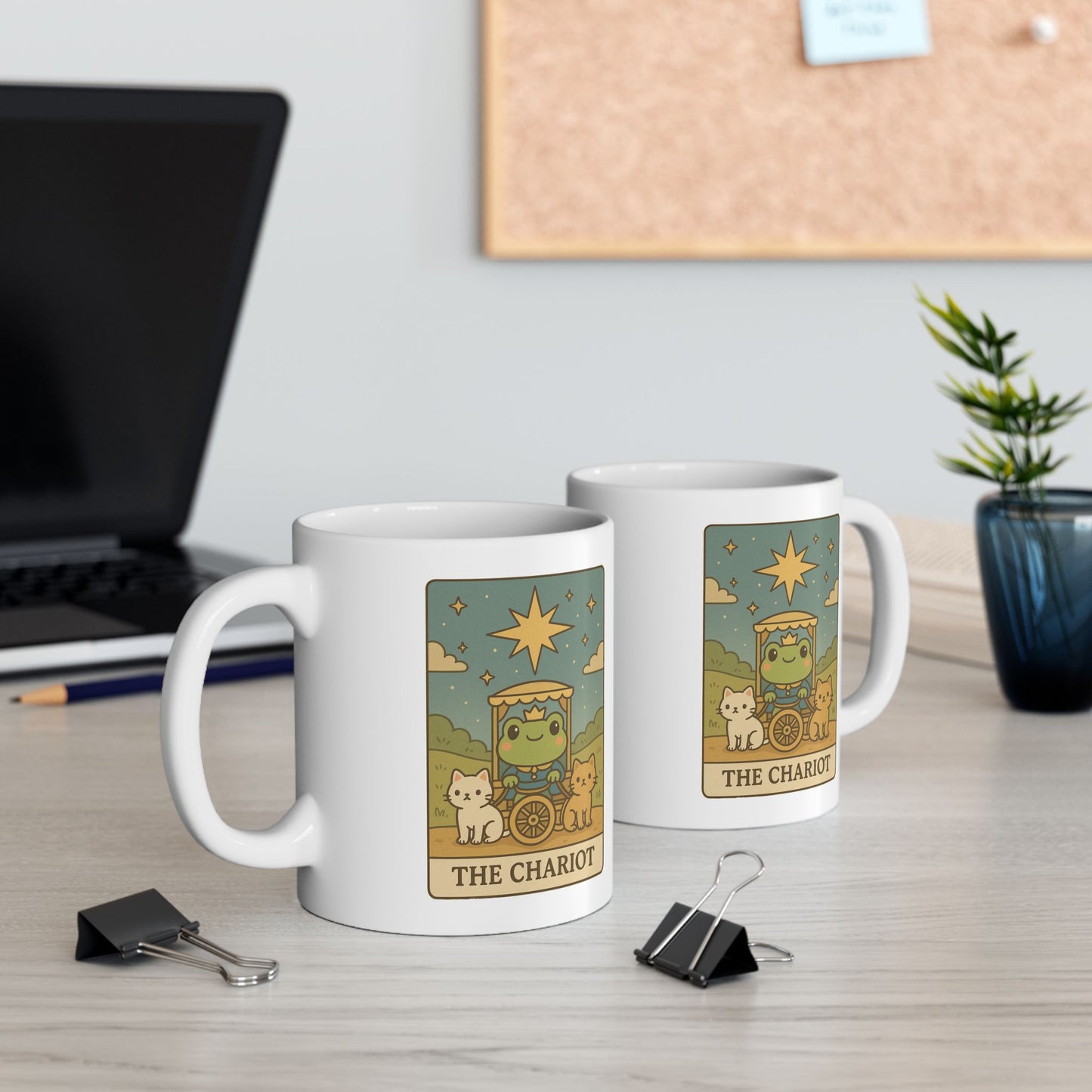 Adorable Tarotoads! "The Chariot" White Ceramic Mug | Perfect for Coffee Lovers, Gift Ideas, Home Office Decor, Birthday, Animal Enthusiasts
