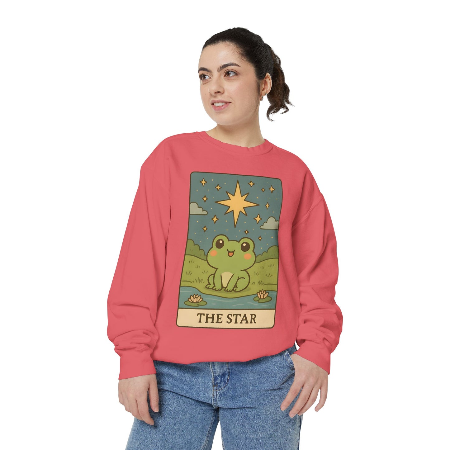 Cozy Tarotoads! "The Star" Unisex Sweatshirt | Frog Design Sweatshirt, Unisex Garment-Dyed Sweatshirt, Cute Gift for Frog Lovers, Relaxed Fit Apparel, Comfy Casual Wear, Perfect for Gifts!