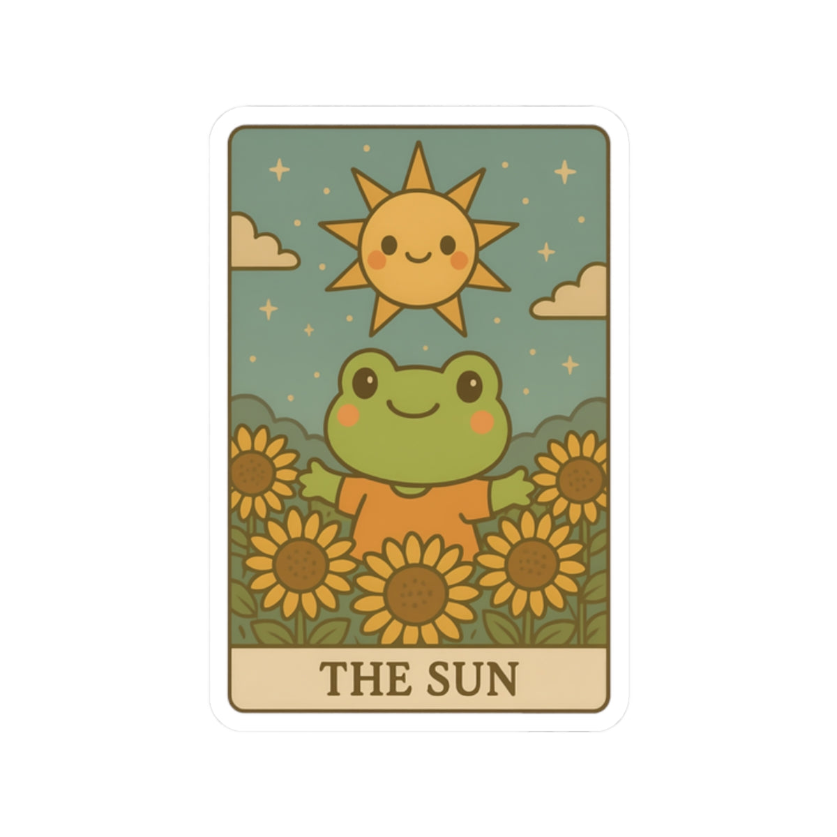 Whimsical Tarotoads! "The Sun" Kiss-Cut Sticker | Cute Sunflower Decal, Nature-Inspired Laptop Stickers, Happy Frog Art, Eco-Friendly Gift