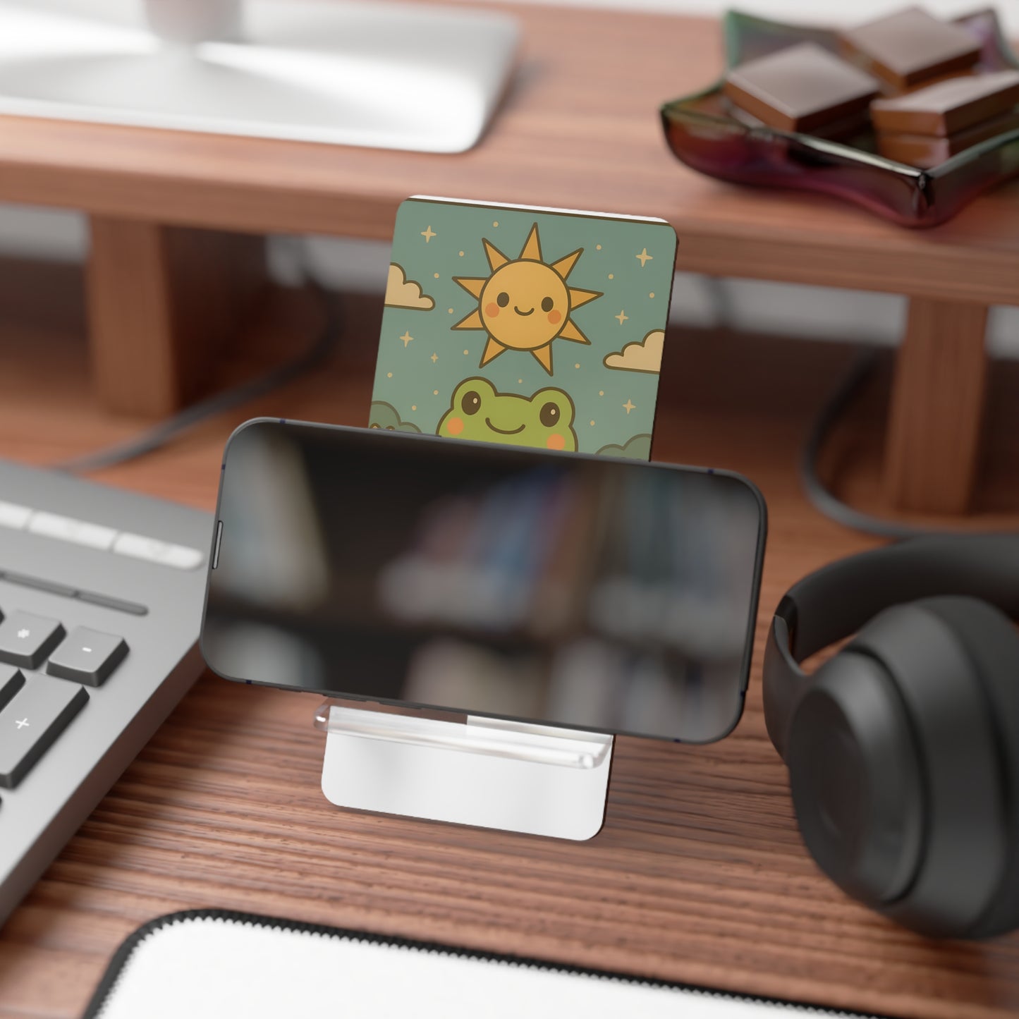 Cute Frog Smartphone Stand - The Sun Design, Desk Accessory, Gift for Nature Lovers, Home Office Decor, Functional Phone Holder