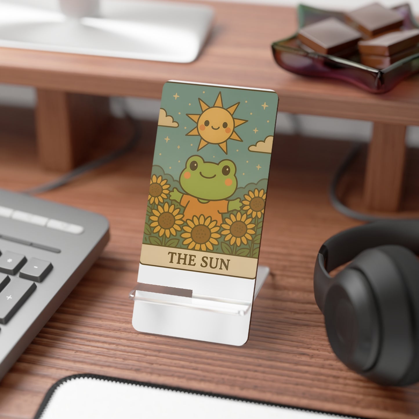 Cute Frog Smartphone Stand - The Sun Design, Desk Accessory, Gift for Nature Lovers, Home Office Decor, Functional Phone Holder