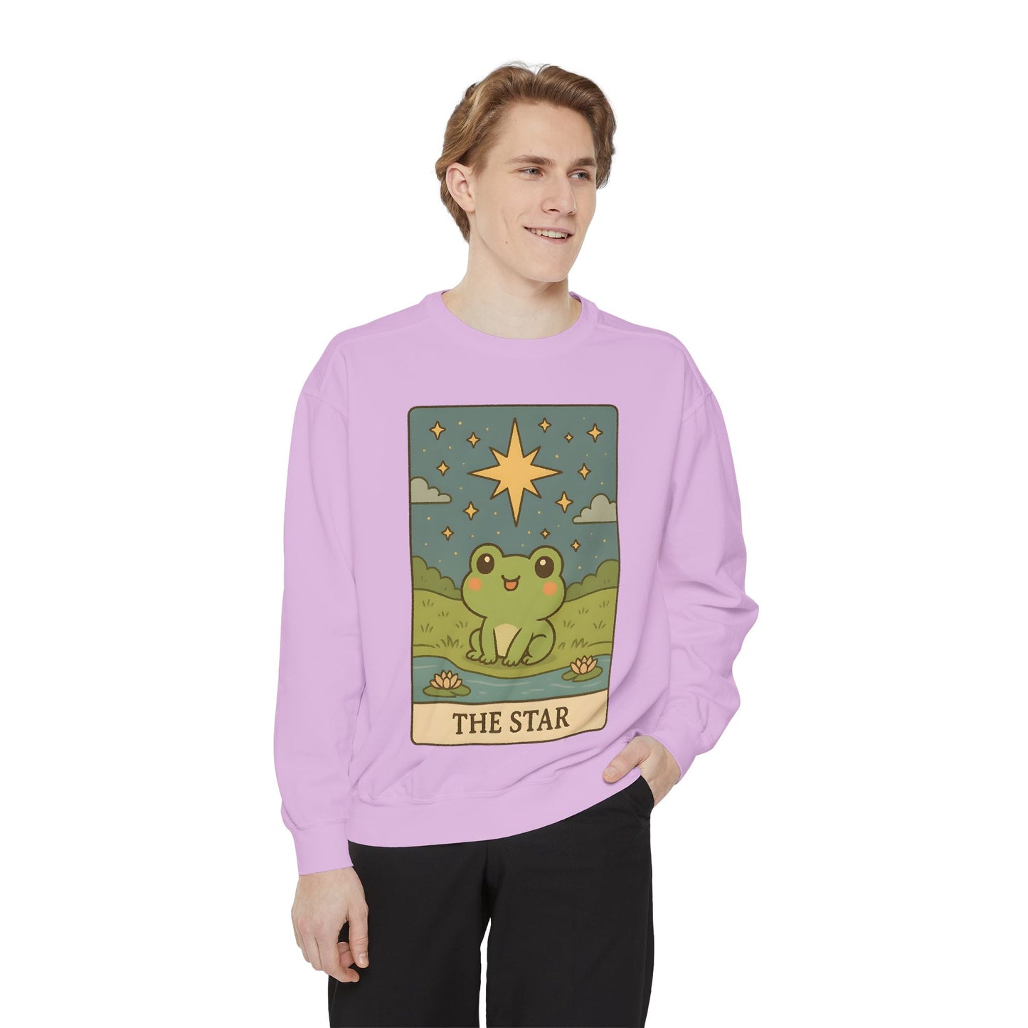 Cozy Tarotoads! "The Star" Unisex Sweatshirt | Frog Design Sweatshirt, Unisex Garment-Dyed Sweatshirt, Cute Gift for Frog Lovers, Relaxed Fit Apparel, Comfy Casual Wear, Perfect for Gifts!