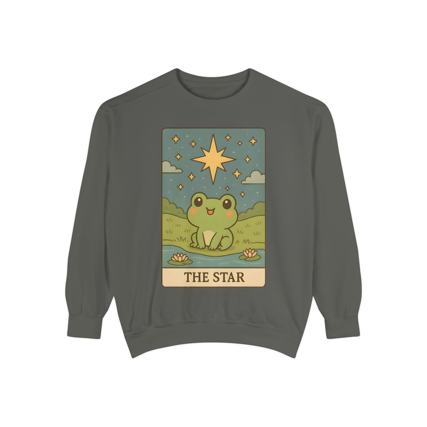 Cozy Tarotoads! "The Star" Unisex Sweatshirt | Frog Design Sweatshirt, Unisex Garment-Dyed Sweatshirt, Cute Gift for Frog Lovers, Relaxed Fit Apparel, Comfy Casual Wear, Perfect for Gifts!