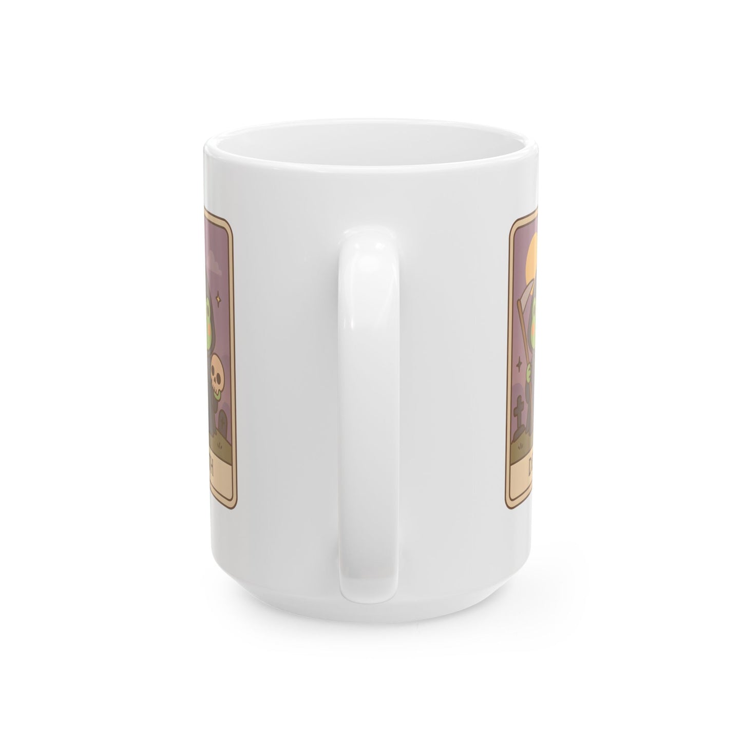 Adorable Tarotoads! "Death" White Ceramic Mug | Cozy Frog Witchy Magical Design, Cute Coffee Cup, Unique Tea Mug, Gift for Space Lovers, Home Decor