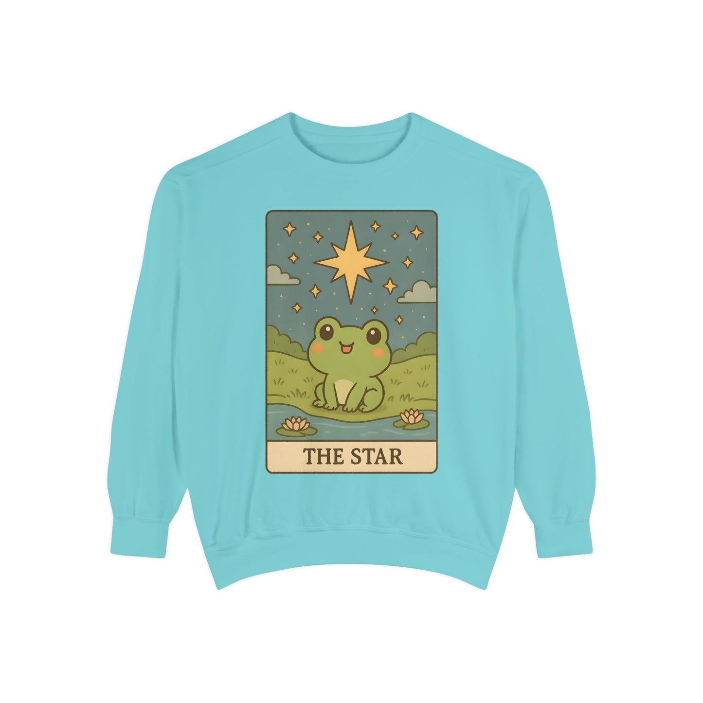 Cozy Tarotoads! "The Star" Unisex Sweatshirt | Frog Design Sweatshirt, Unisex Garment-Dyed Sweatshirt, Cute Gift for Frog Lovers, Relaxed Fit Apparel, Comfy Casual Wear, Perfect for Gifts!
