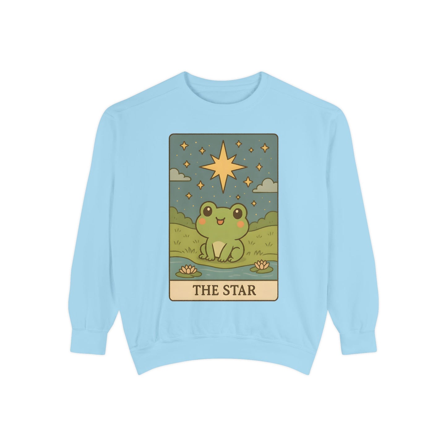 Cozy Tarotoads! "The Star" Unisex Sweatshirt | Frog Design Sweatshirt, Unisex Garment-Dyed Sweatshirt, Cute Gift for Frog Lovers, Relaxed Fit Apparel, Comfy Casual Wear, Perfect for Gifts!