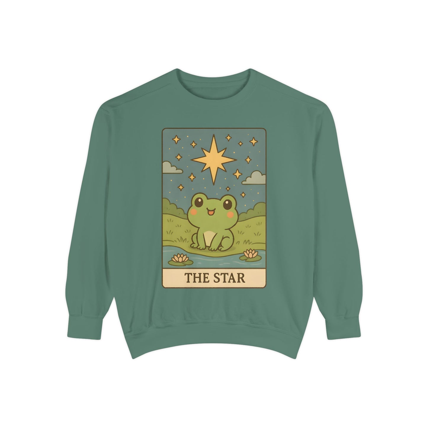 Cozy Tarotoads! "The Star" Unisex Sweatshirt | Frog Design Sweatshirt, Unisex Garment-Dyed Sweatshirt, Cute Gift for Frog Lovers, Relaxed Fit Apparel, Comfy Casual Wear, Perfect for Gifts!