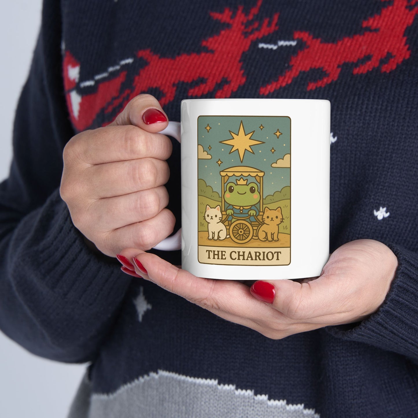 Adorable Tarotoads! "The Chariot" White Ceramic Mug | Perfect for Coffee Lovers, Gift Ideas, Home Office Decor, Birthday, Animal Enthusiasts