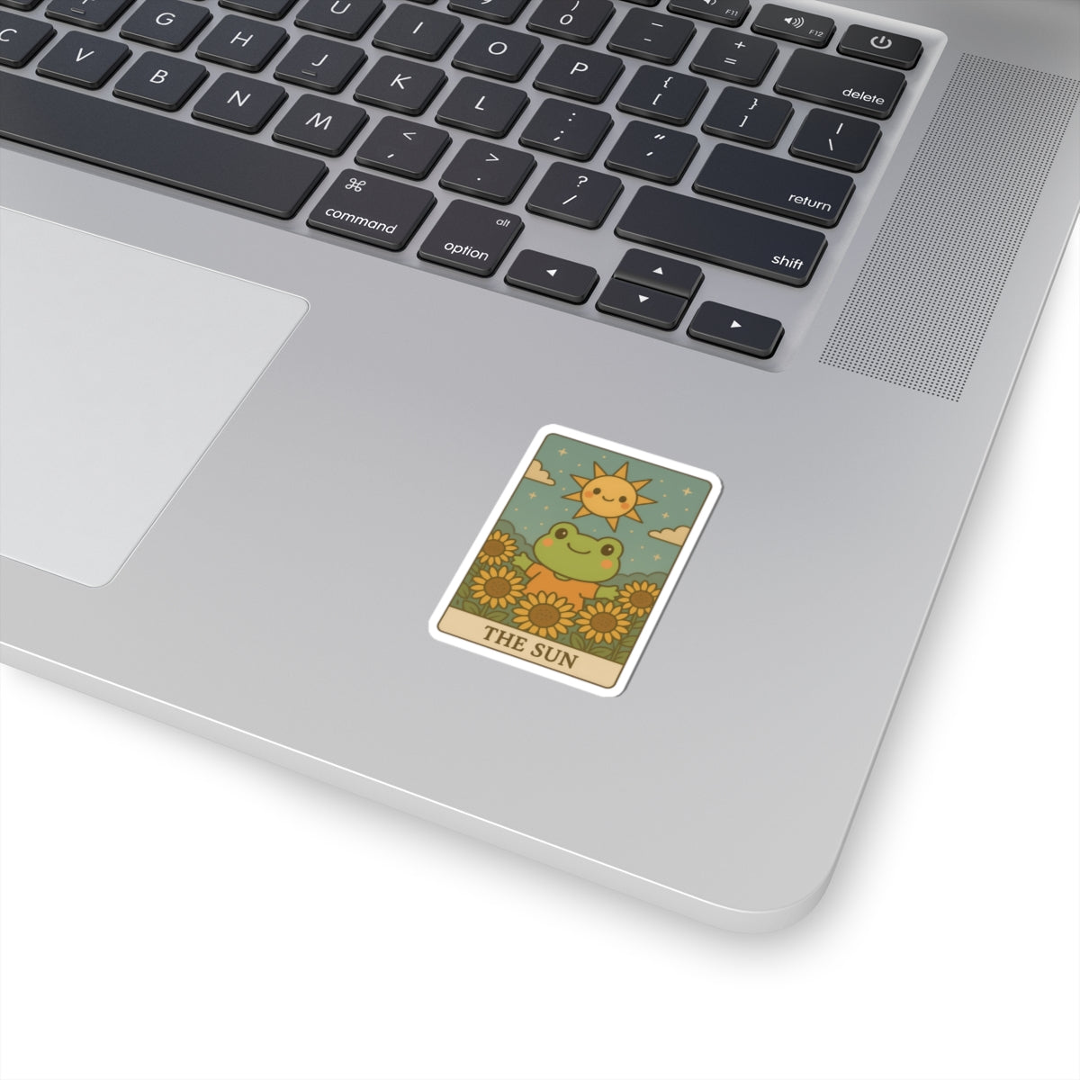 Whimsical Tarotoads! "The Sun" Kiss-Cut Sticker | Cute Sunflower Decal, Nature-Inspired Laptop Stickers, Happy Frog Art, Eco-Friendly Gift