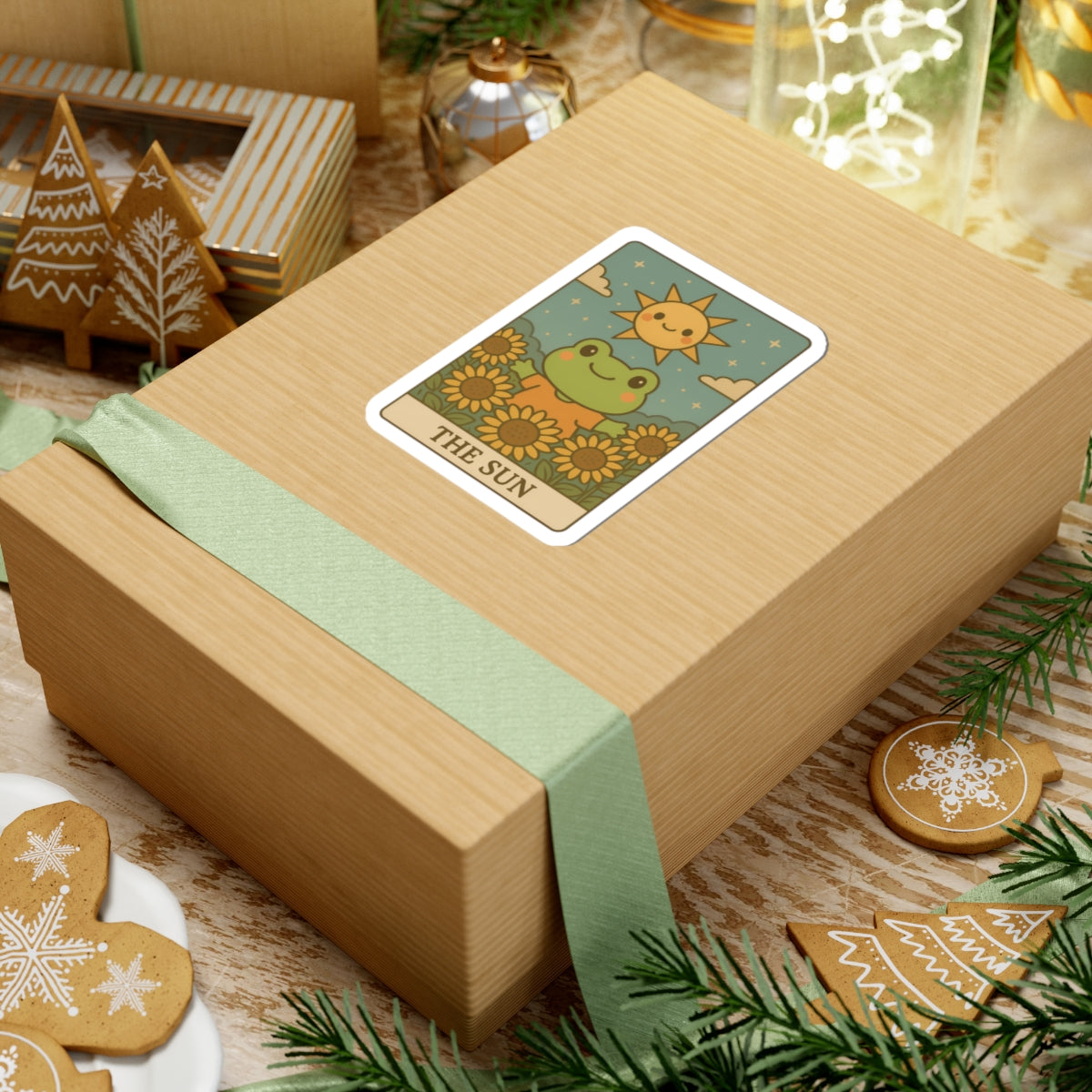 Whimsical Tarotoads! "The Sun" Kiss-Cut Sticker | Cute Sunflower Decal, Nature-Inspired Laptop Stickers, Happy Frog Art, Eco-Friendly Gift