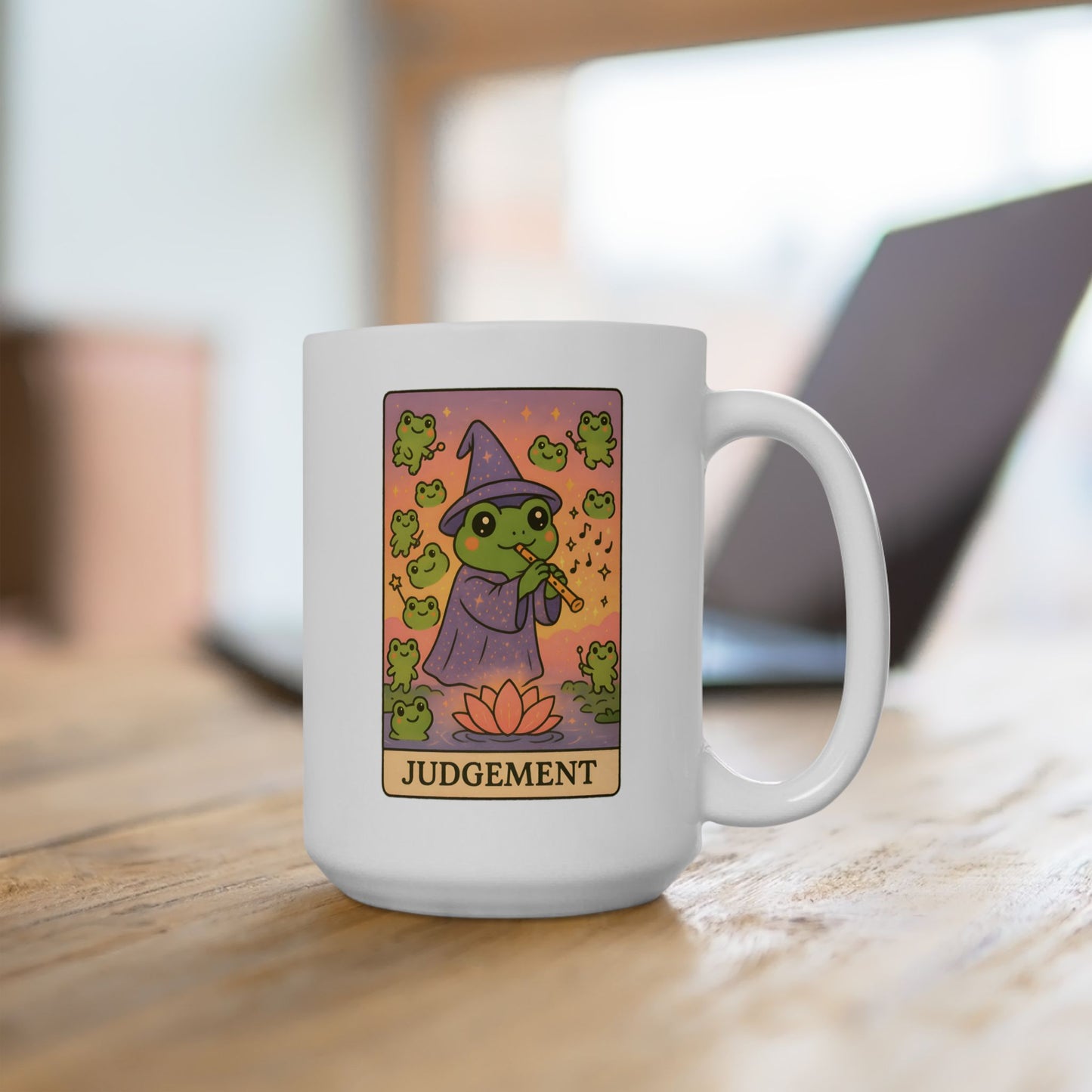 Adorable Tarotoads! "Judgement" White Ceramic Mug - Share Magical Moments, Nature Lover Gift, Customizable Mug, Inspirational Quote, Unique Kitchenware