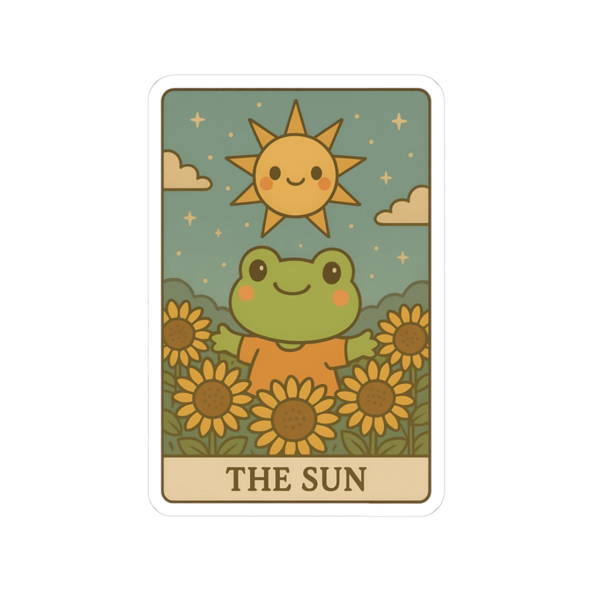 Whimsical Tarotoads! "The Sun" Kiss-Cut Sticker | Cute Sunflower Decal, Nature-Inspired Laptop Stickers, Happy Frog Art, Eco-Friendly Gift