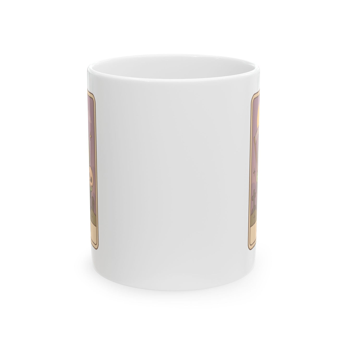 Adorable Tarotoads! "Death" White Ceramic Mug | Cozy Frog Witchy Magical Design, Cute Coffee Cup, Unique Tea Mug, Gift for Space Lovers, Home Decor