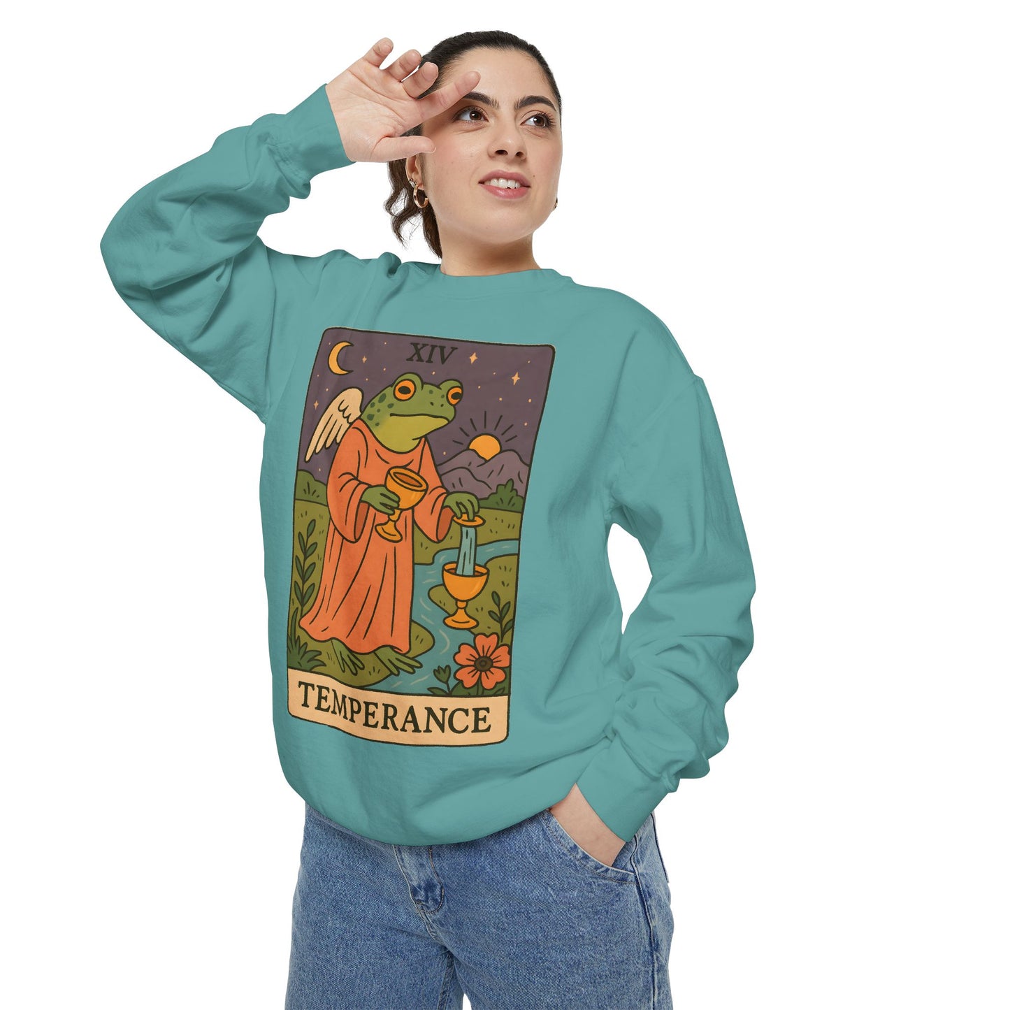 Cozy Tarotoads "Temperance" Unisex Sweatshirt | Adorable Casual Wear, Astrology Apparel, Unique Gift for Tarot Lovers