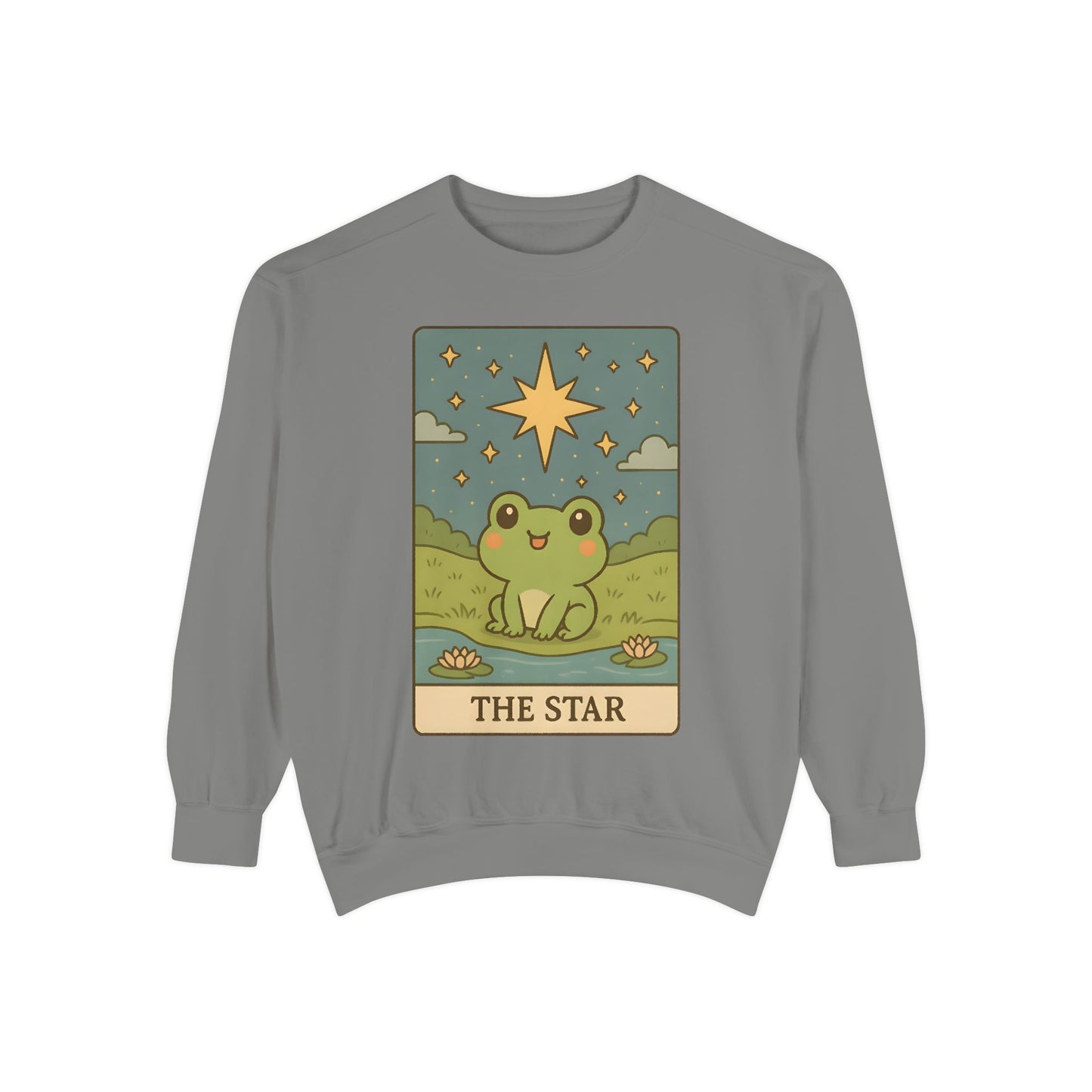 Cozy Tarotoads! "The Star" Unisex Sweatshirt | Frog Design Sweatshirt, Unisex Garment-Dyed Sweatshirt, Cute Gift for Frog Lovers, Relaxed Fit Apparel, Comfy Casual Wear, Perfect for Gifts!