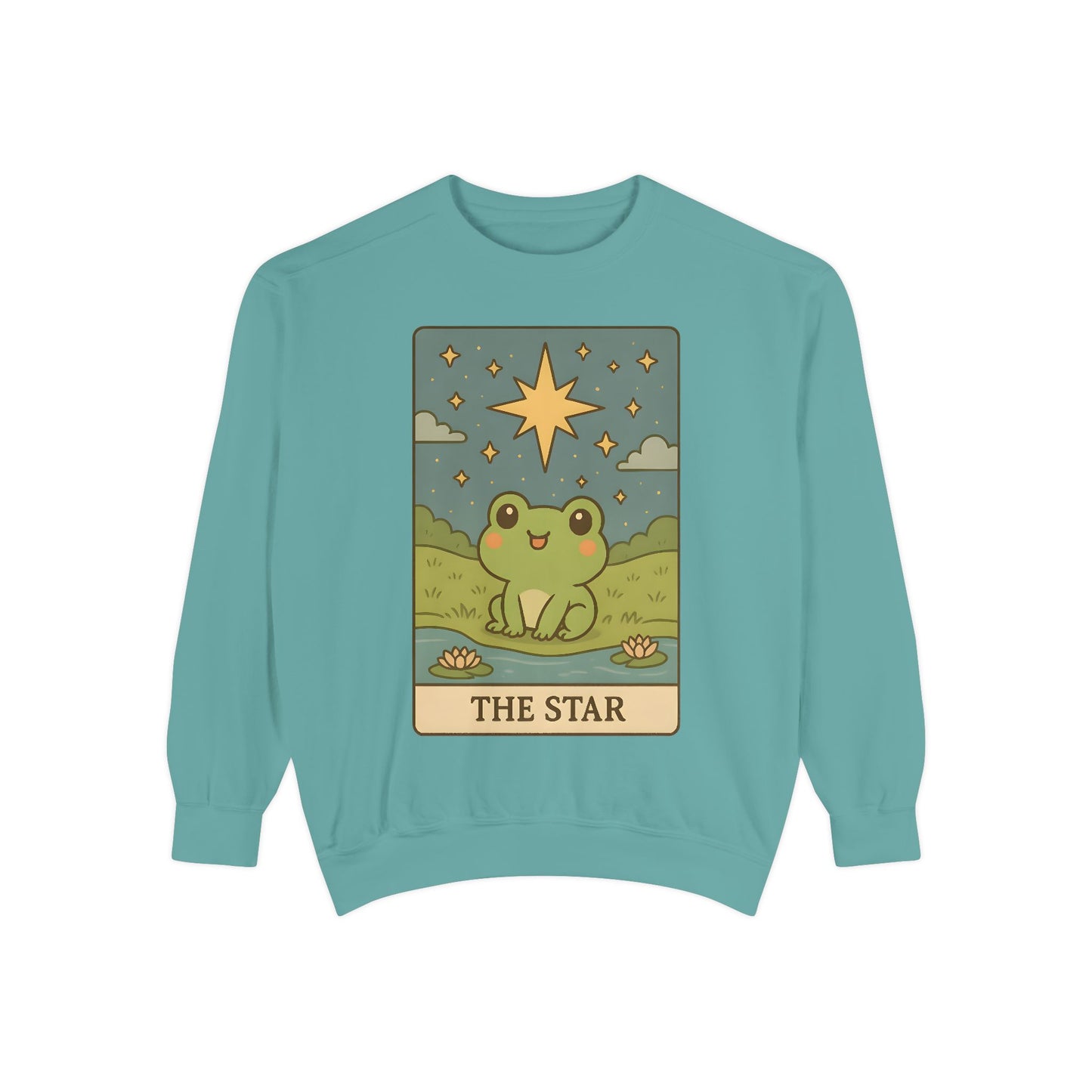 Cozy Tarotoads! "The Star" Unisex Sweatshirt | Frog Design Sweatshirt, Unisex Garment-Dyed Sweatshirt, Cute Gift for Frog Lovers, Relaxed Fit Apparel, Comfy Casual Wear, Perfect for Gifts!