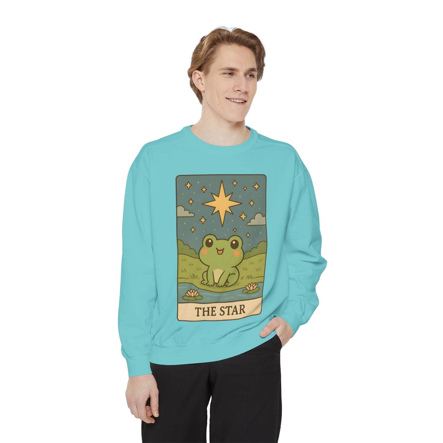 Cozy Tarotoads! "The Star" Unisex Sweatshirt | Frog Design Sweatshirt, Unisex Garment-Dyed Sweatshirt, Cute Gift for Frog Lovers, Relaxed Fit Apparel, Comfy Casual Wear, Perfect for Gifts!