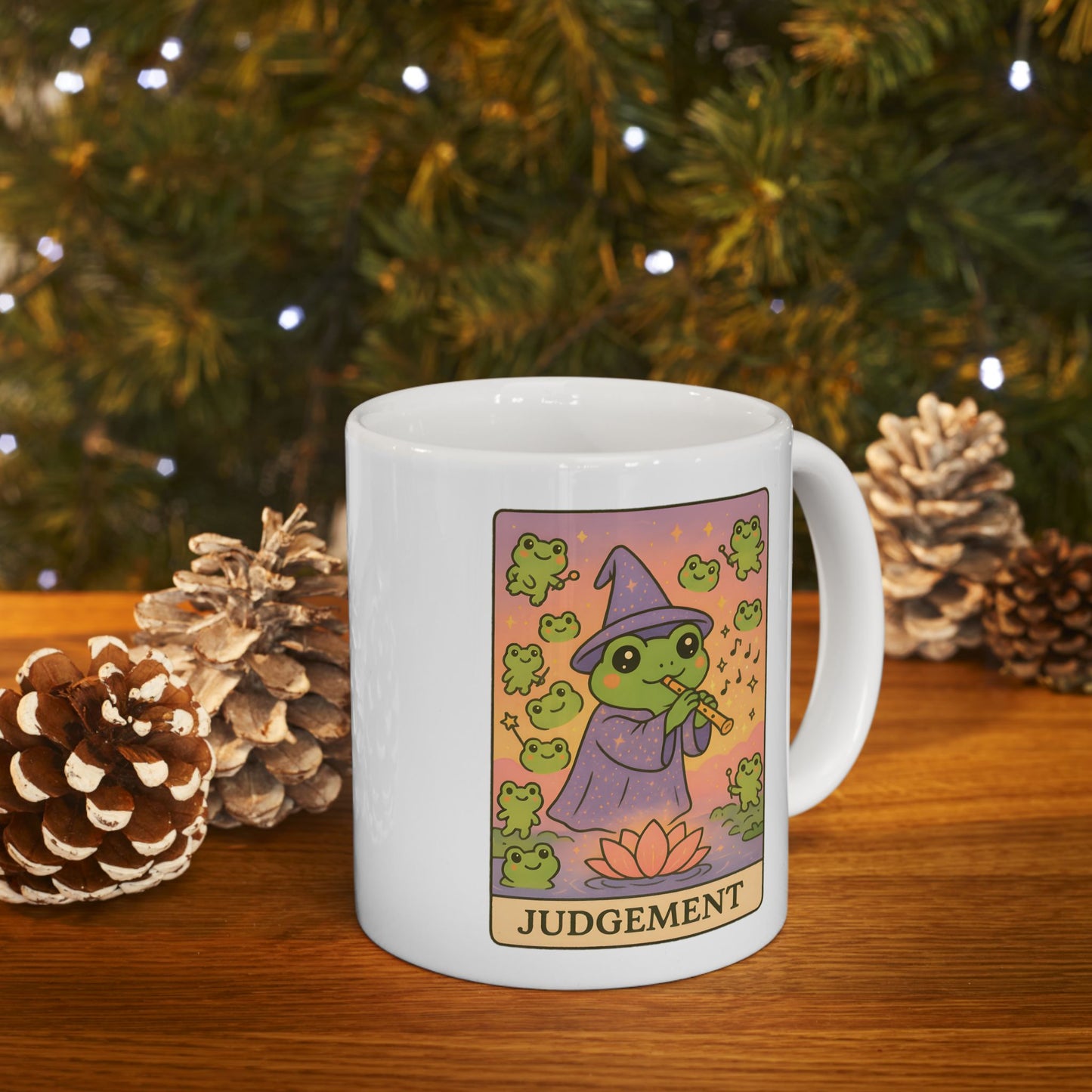 Adorable Tarotoads! "Judgement" White Ceramic Mug - Share Magical Moments, Nature Lover Gift, Customizable Mug, Inspirational Quote, Unique Kitchenware