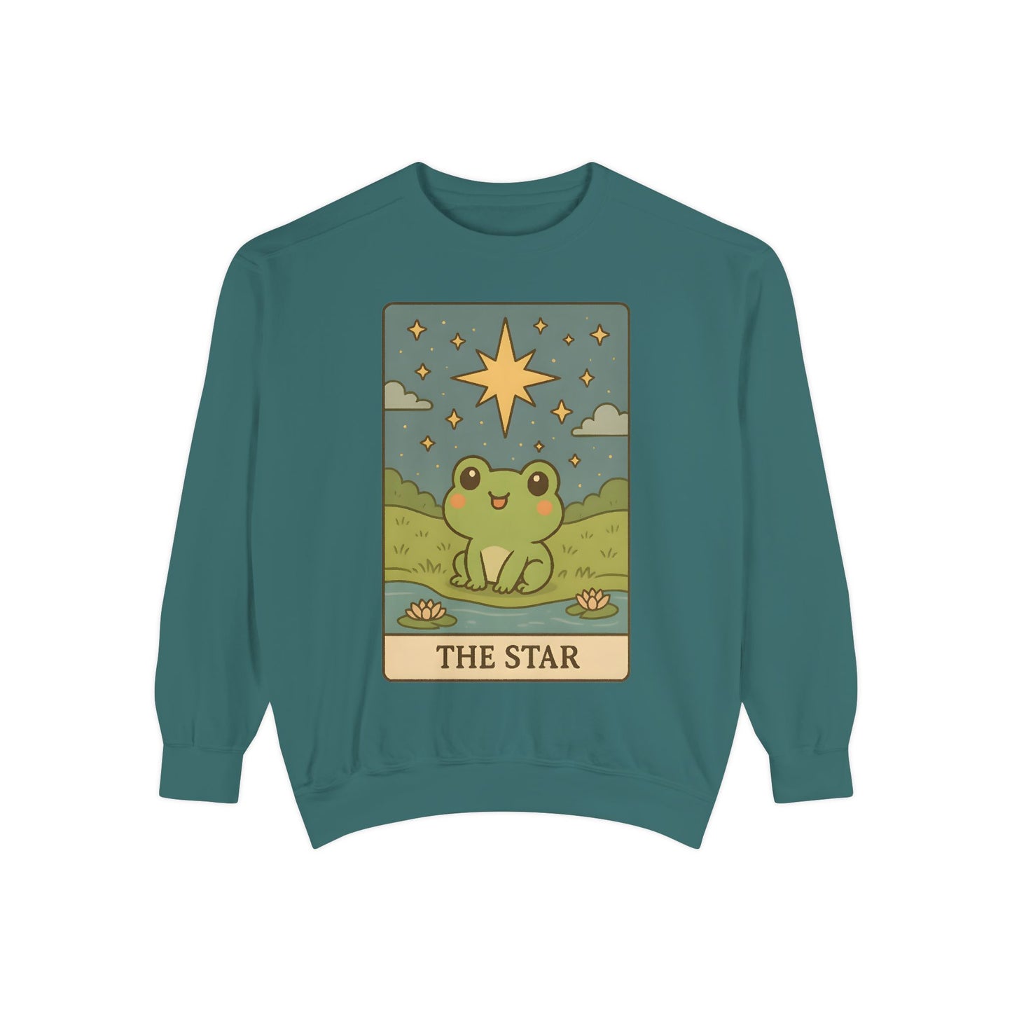 Cozy Tarotoads! "The Star" Unisex Sweatshirt | Frog Design Sweatshirt, Unisex Garment-Dyed Sweatshirt, Cute Gift for Frog Lovers, Relaxed Fit Apparel, Comfy Casual Wear, Perfect for Gifts!
