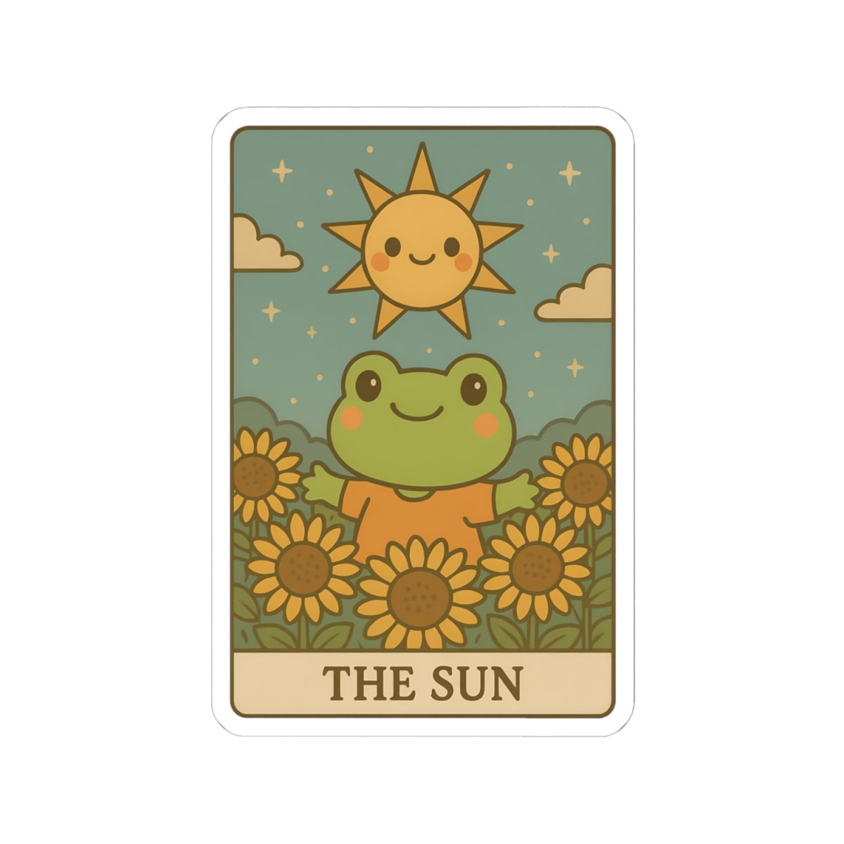 Whimsical Tarotoads! "The Sun" Kiss-Cut Sticker | Cute Sunflower Decal, Nature-Inspired Laptop Stickers, Happy Frog Art, Eco-Friendly Gift