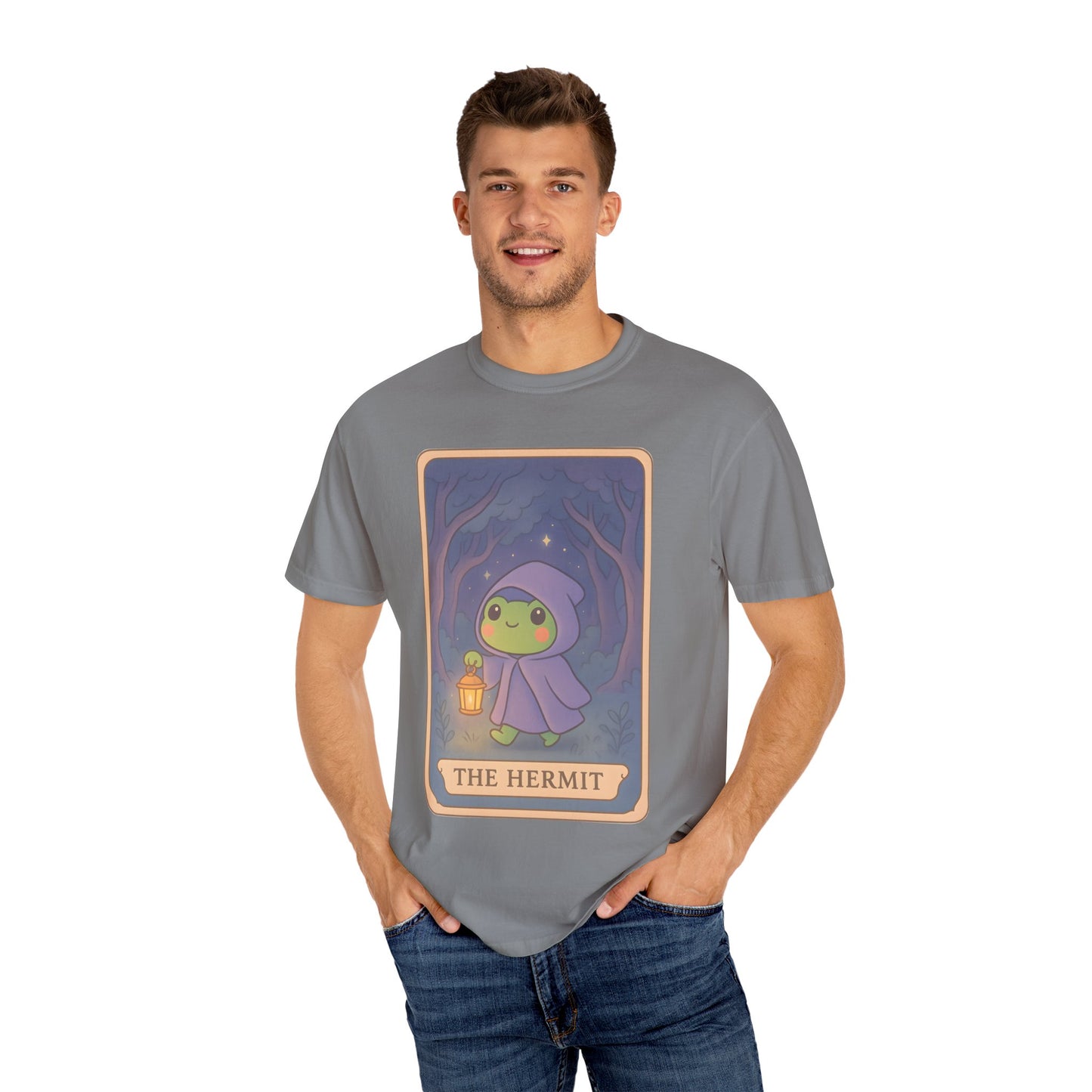 Cute Tarotoads "The Hermit" Unisex T-Shirt | Great for Halloween, Warm And Cozy, Great Gift Idea, Astrology Apparel, Unique Tarot Graphic T-Shirt, Good For Cold Weather