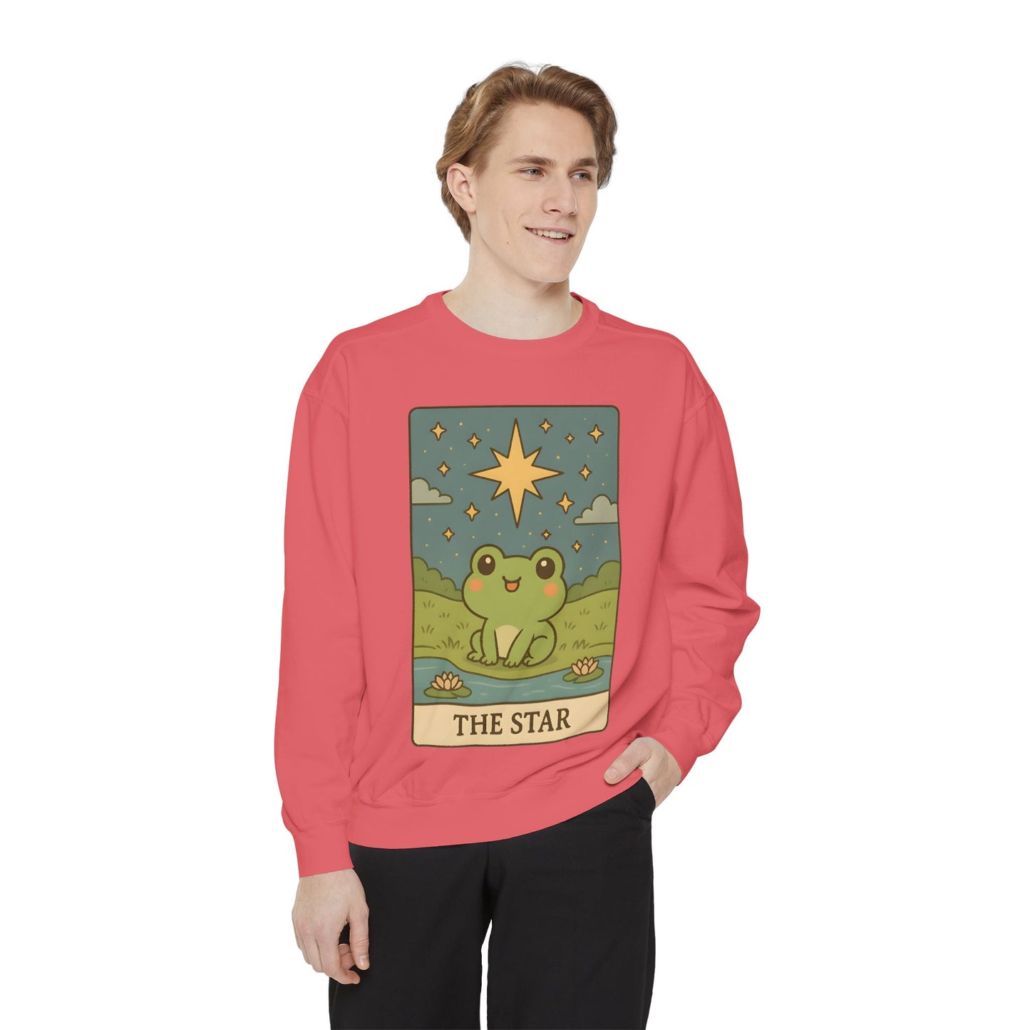 Cozy Tarotoads! "The Star" Unisex Sweatshirt | Frog Design Sweatshirt, Unisex Garment-Dyed Sweatshirt, Cute Gift for Frog Lovers, Relaxed Fit Apparel, Comfy Casual Wear, Perfect for Gifts!