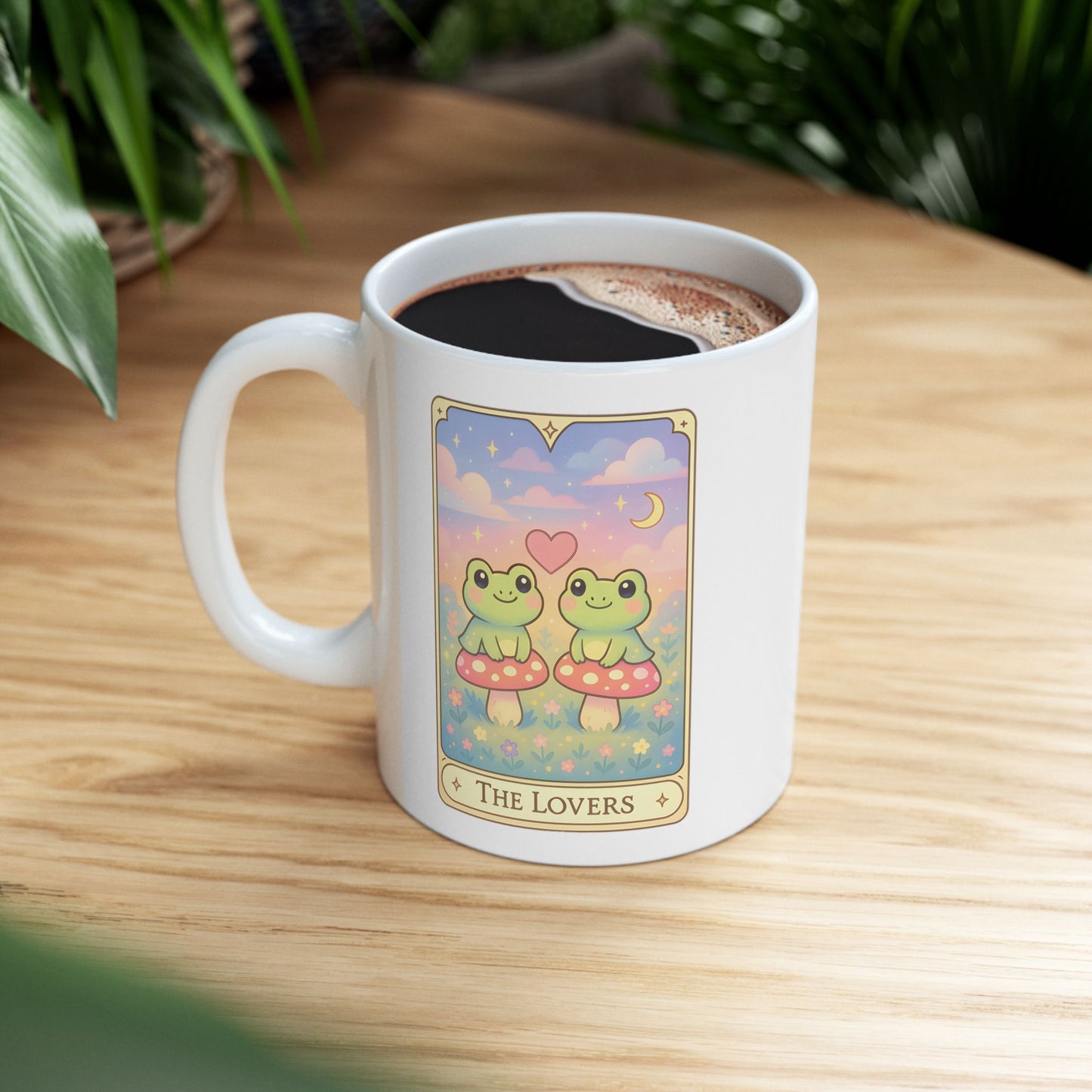 Adorable Tarotoads! "The Lovers" White Ceramic Mug | Cute Fantasy Design, Gift for Tea Lovers, Home Decor, Coffee Cup, Birthday Present, Cozy Vibes
