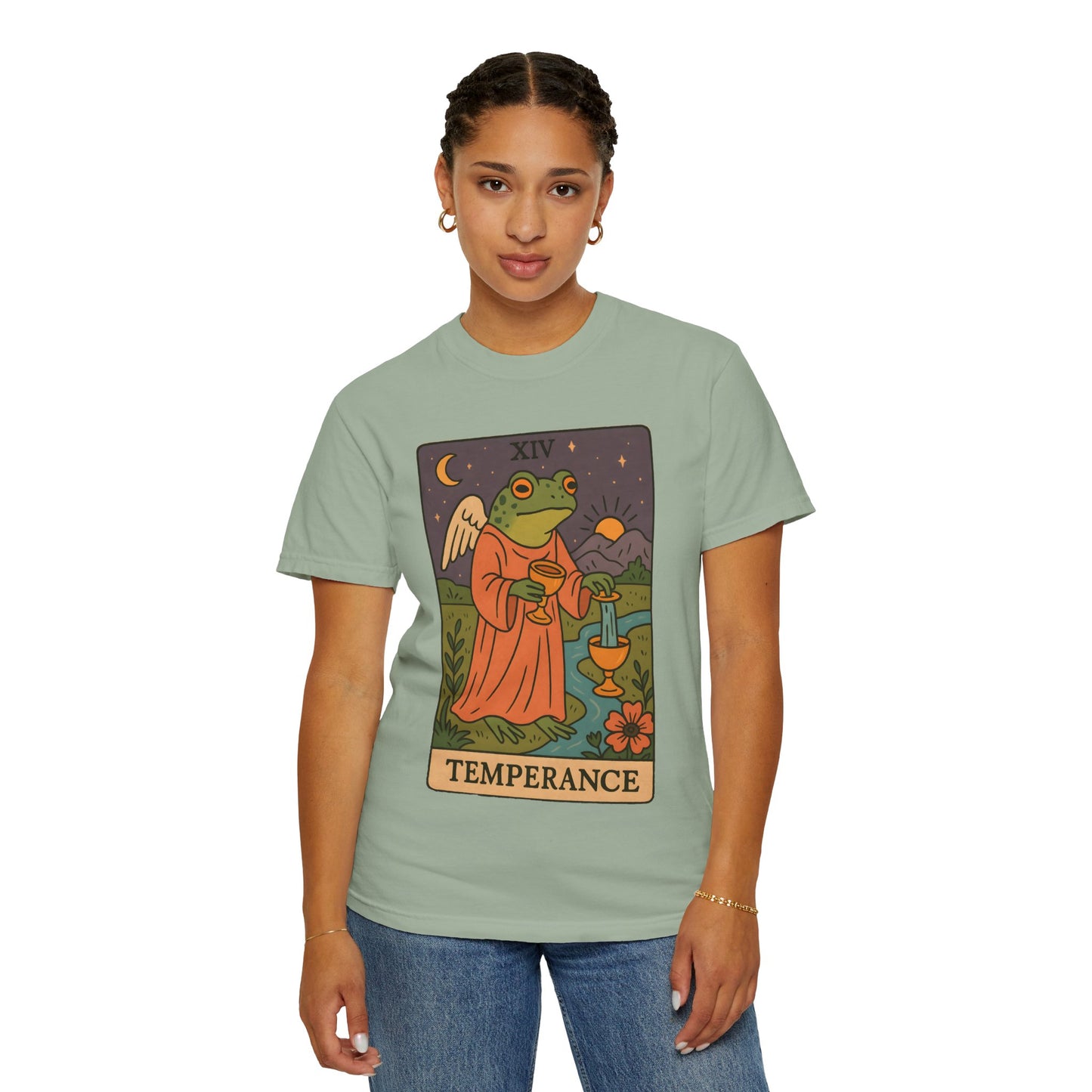 Frog Temperance T-Shirt | Unisex Vintage Style Tee for Nature Lovers, Tarot Fans, Eco-Friendly Gift, Bohemian Apparel, Casual Wear