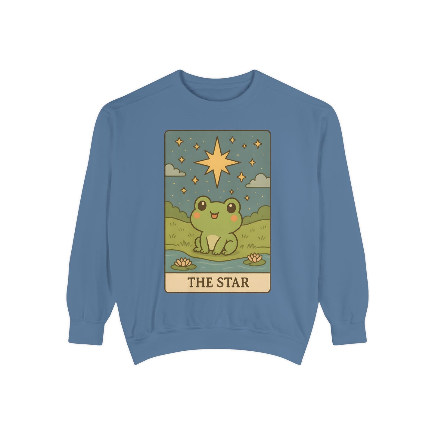 Cozy Tarotoads! "The Star" Unisex Sweatshirt | Frog Design Sweatshirt, Unisex Garment-Dyed Sweatshirt, Cute Gift for Frog Lovers, Relaxed Fit Apparel, Comfy Casual Wear, Perfect for Gifts!