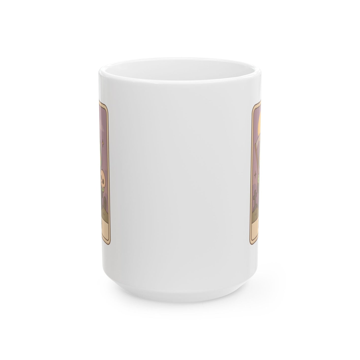 Adorable Tarotoads! "Death" White Ceramic Mug | Cozy Frog Witchy Magical Design, Cute Coffee Cup, Unique Tea Mug, Gift for Space Lovers, Home Decor