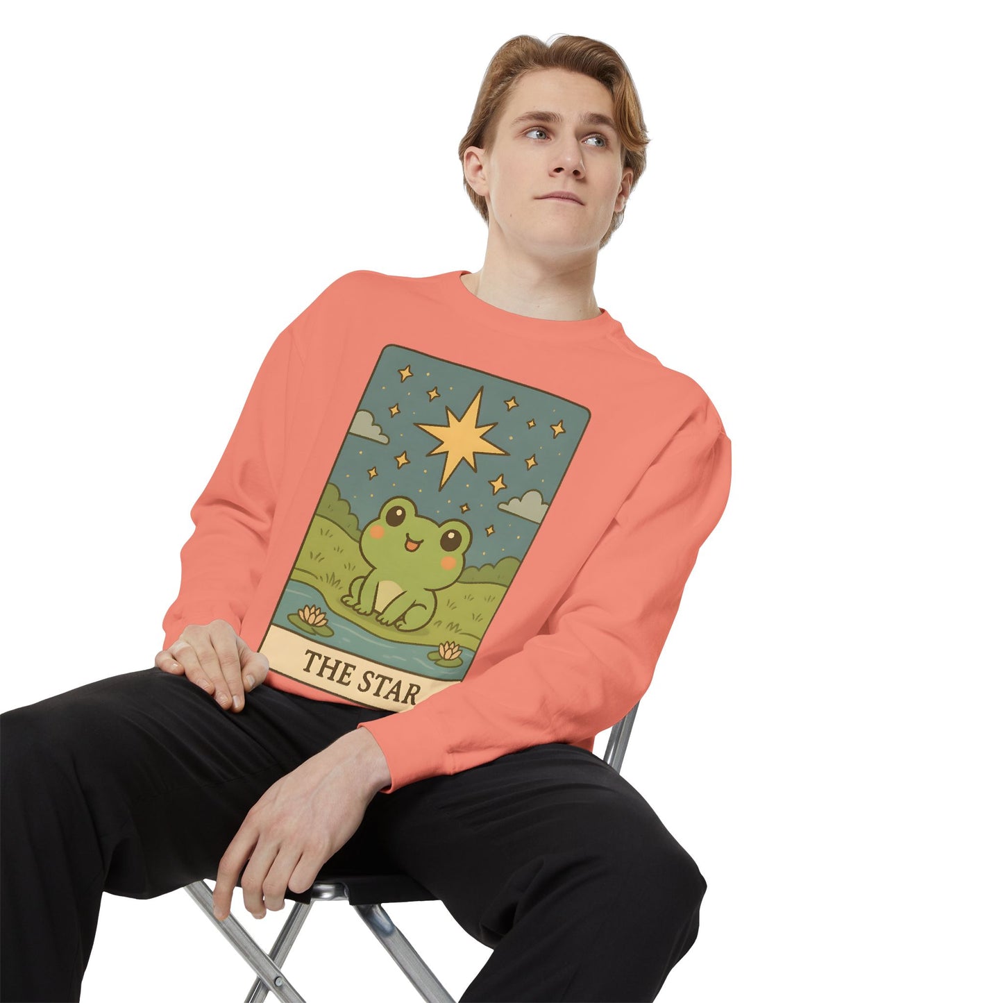 Cozy Tarotoads! "The Star" Unisex Sweatshirt | Frog Design Sweatshirt, Unisex Garment-Dyed Sweatshirt, Cute Gift for Frog Lovers, Relaxed Fit Apparel, Comfy Casual Wear, Perfect for Gifts!