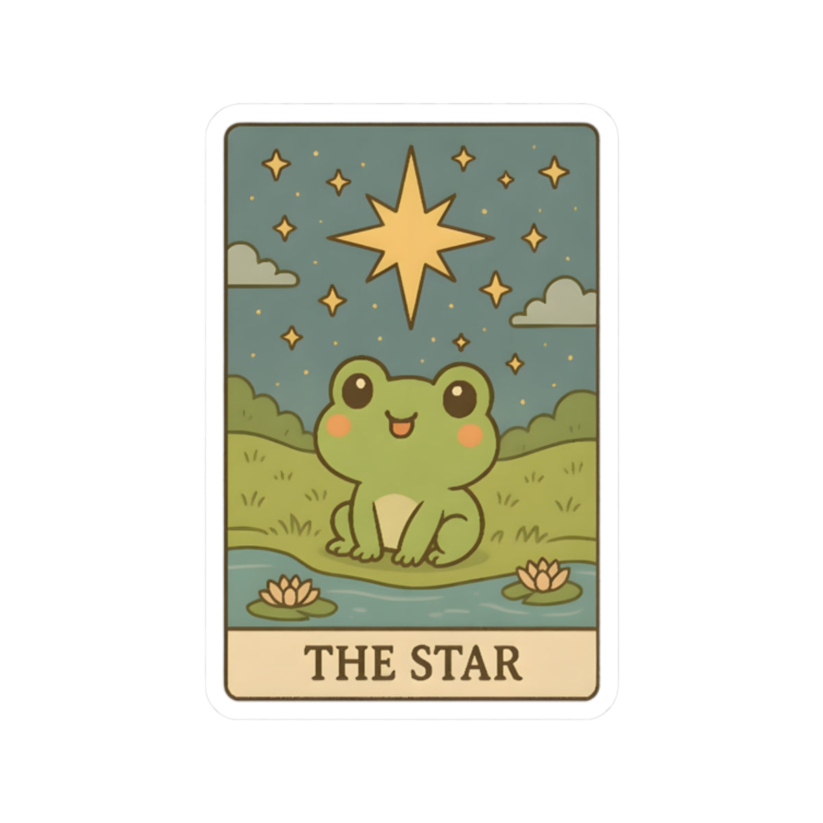 Adorable Tarotoads! "The Star" Kiss-Cut Sticker | Whimsical Nature Decor, Cute Frog Accessories, Eco-Friendly Gift, Laptop Stickers, Astrological Themed