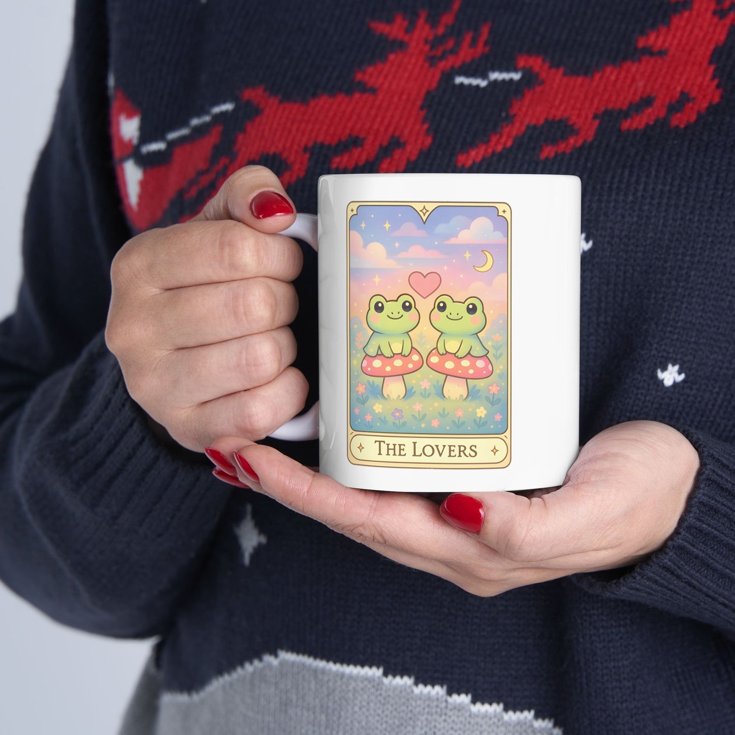 Adorable Tarotoads! "The Lovers" White Ceramic Mug | Cute Fantasy Design, Gift for Tea Lovers, Home Decor, Coffee Cup, Birthday Present, Cozy Vibes