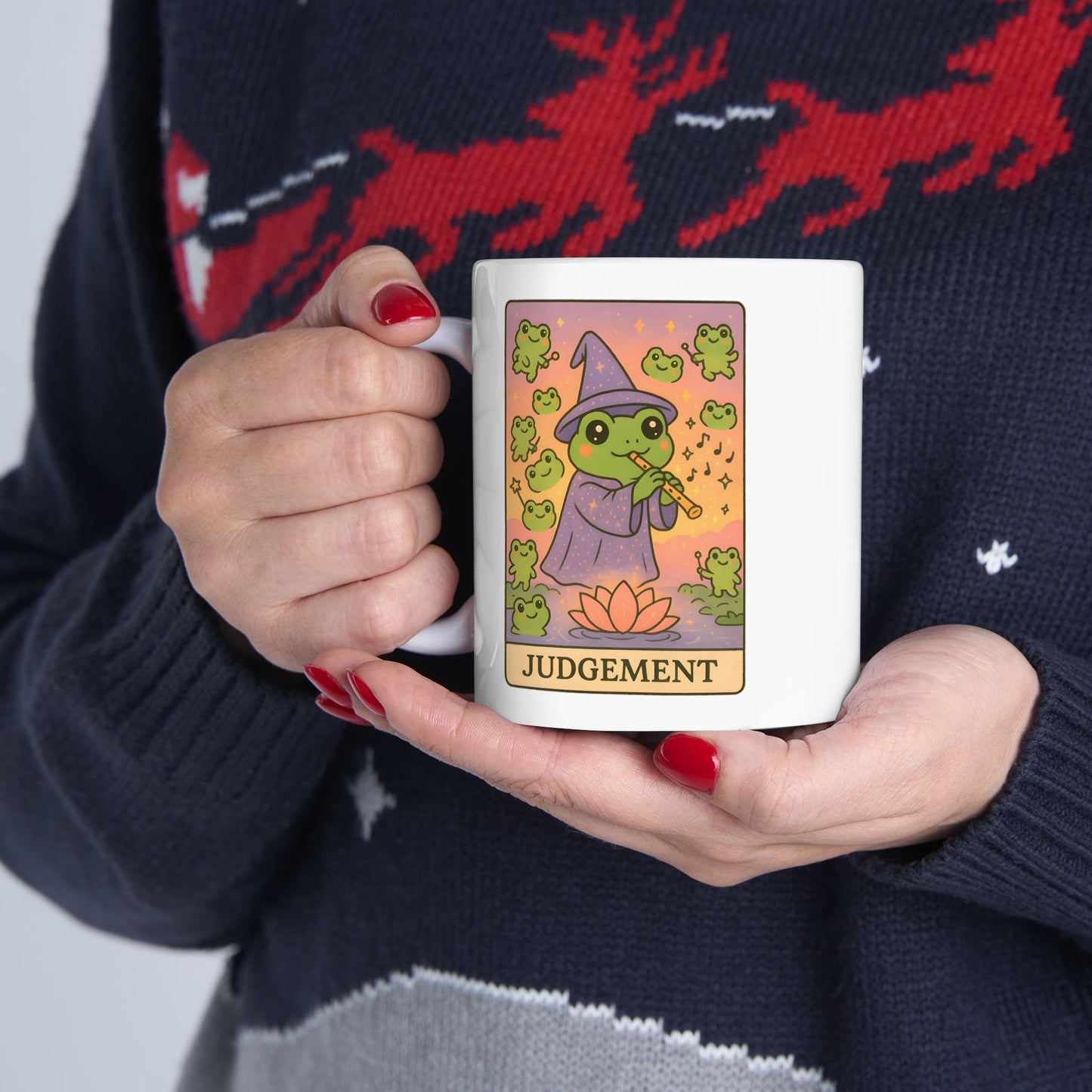 Adorable Tarotoads! "Judgement" White Ceramic Mug - Share Magical Moments, Nature Lover Gift, Customizable Mug, Inspirational Quote, Unique Kitchenware