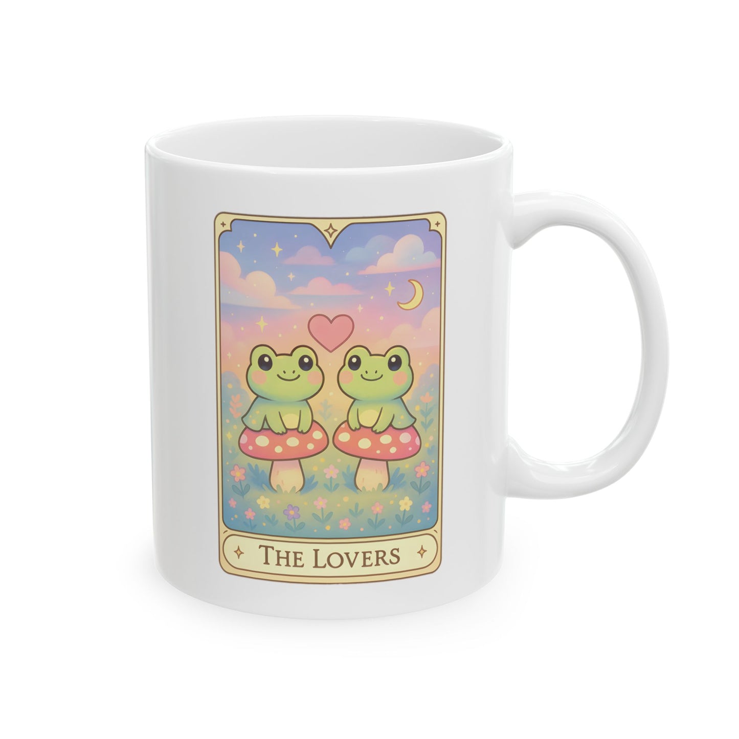 Adorable Tarotoads! "The Lovers" White Ceramic Mug | Cute Fantasy Design, Gift for Tea Lovers, Home Decor, Coffee Cup, Birthday Present, Cozy Vibes