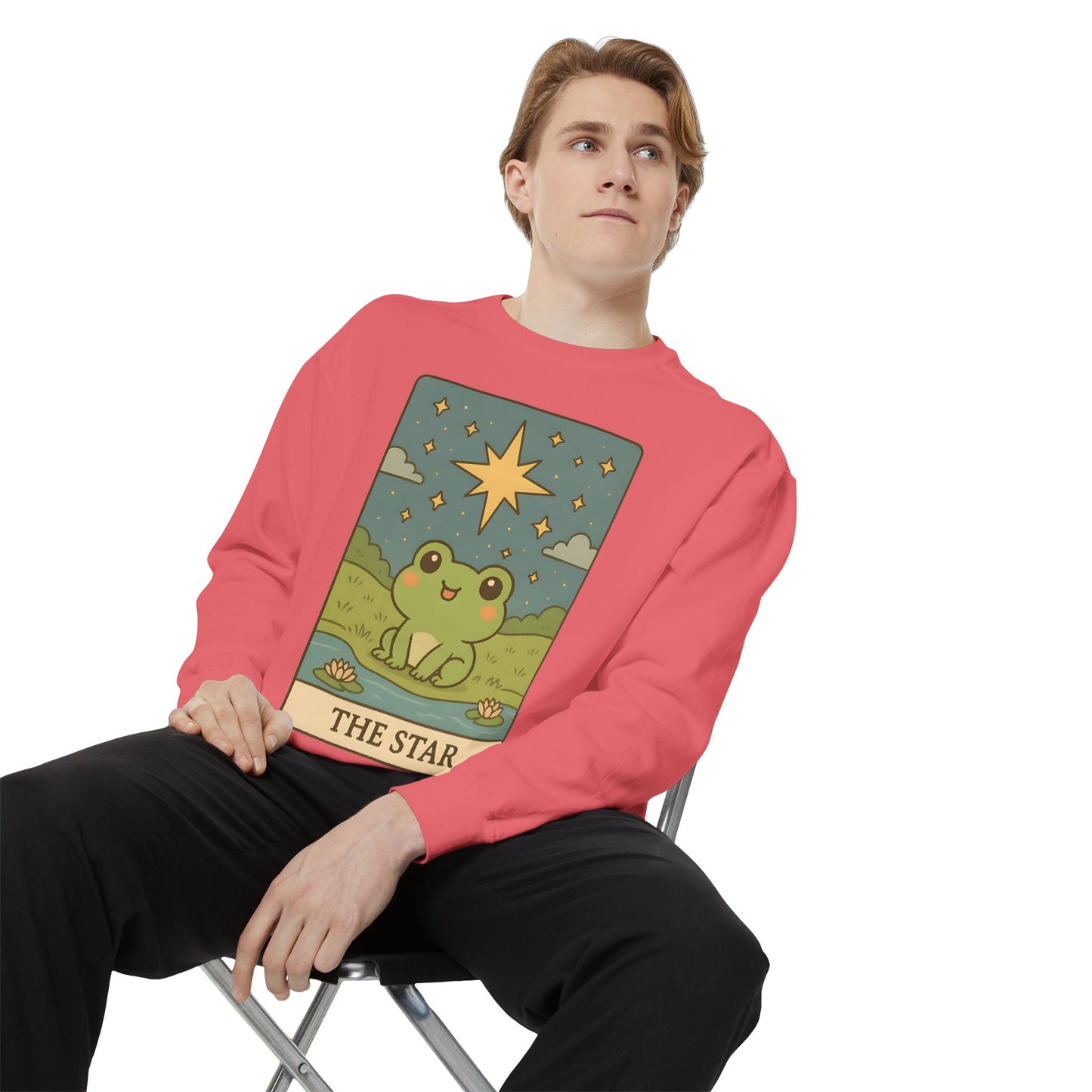Cozy Tarotoads! "The Star" Unisex Sweatshirt | Frog Design Sweatshirt, Unisex Garment-Dyed Sweatshirt, Cute Gift for Frog Lovers, Relaxed Fit Apparel, Comfy Casual Wear, Perfect for Gifts!