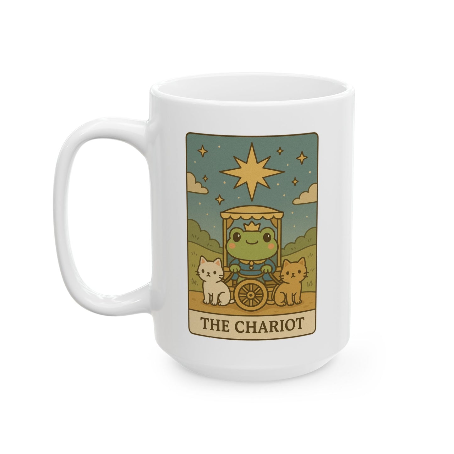 Adorable Tarotoads! "The Chariot" White Ceramic Mug | Perfect for Coffee Lovers, Gift Ideas, Home Office Decor, Birthday, Animal Enthusiasts
