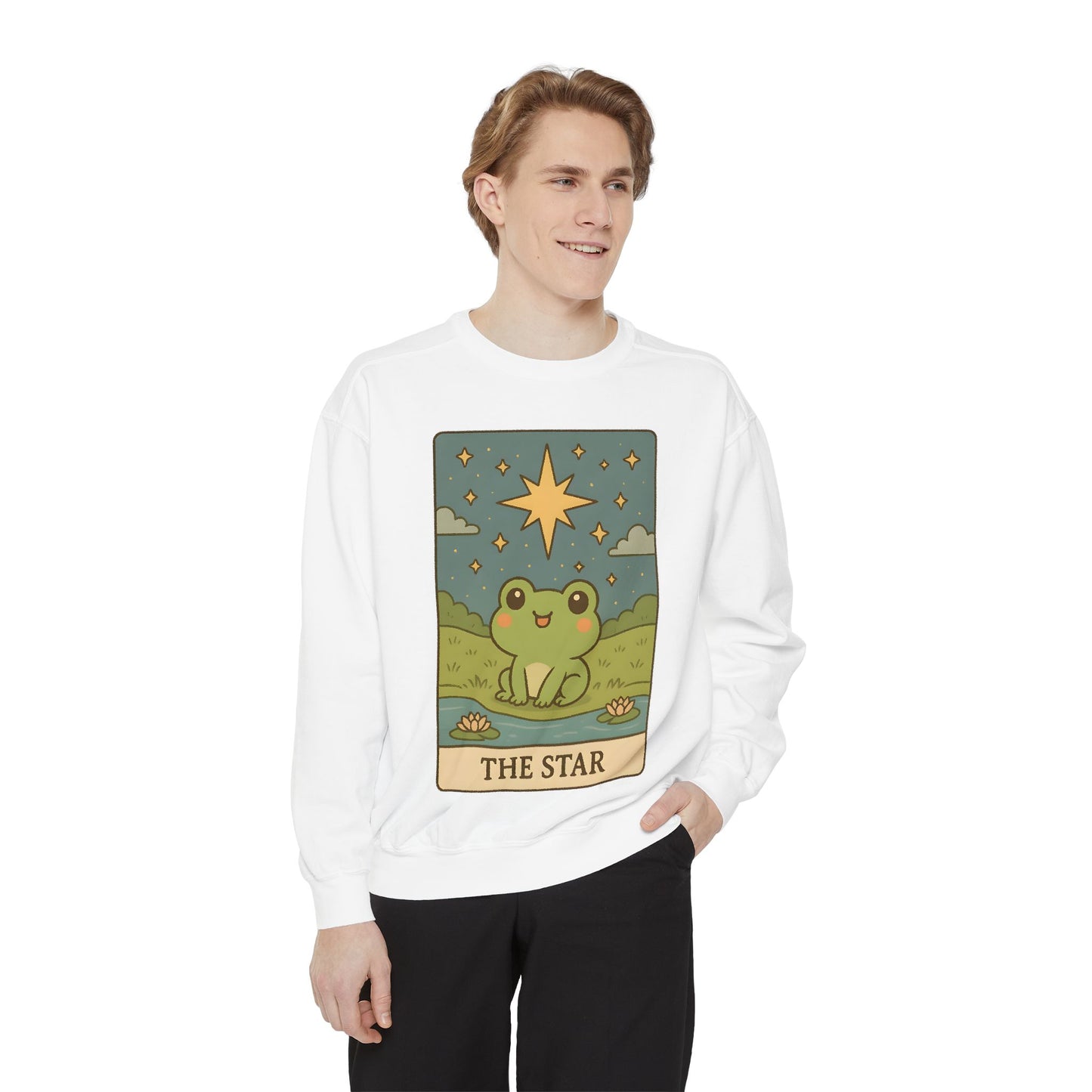 Cozy Tarotoads! "The Star" Unisex Sweatshirt | Frog Design Sweatshirt, Unisex Garment-Dyed Sweatshirt, Cute Gift for Frog Lovers, Relaxed Fit Apparel, Comfy Casual Wear, Perfect for Gifts!