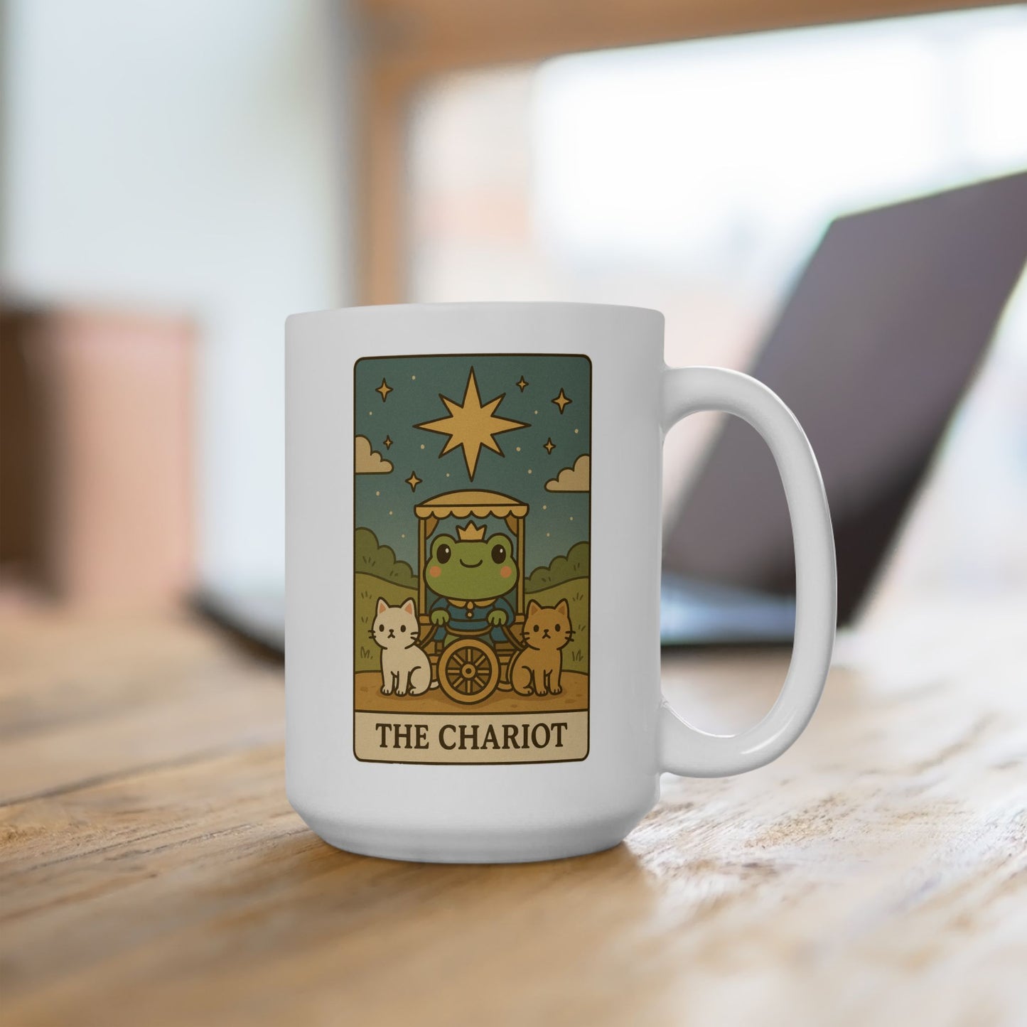 Adorable Tarotoads! "The Chariot" White Ceramic Mug | Perfect for Coffee Lovers, Gift Ideas, Home Office Decor, Birthday, Animal Enthusiasts