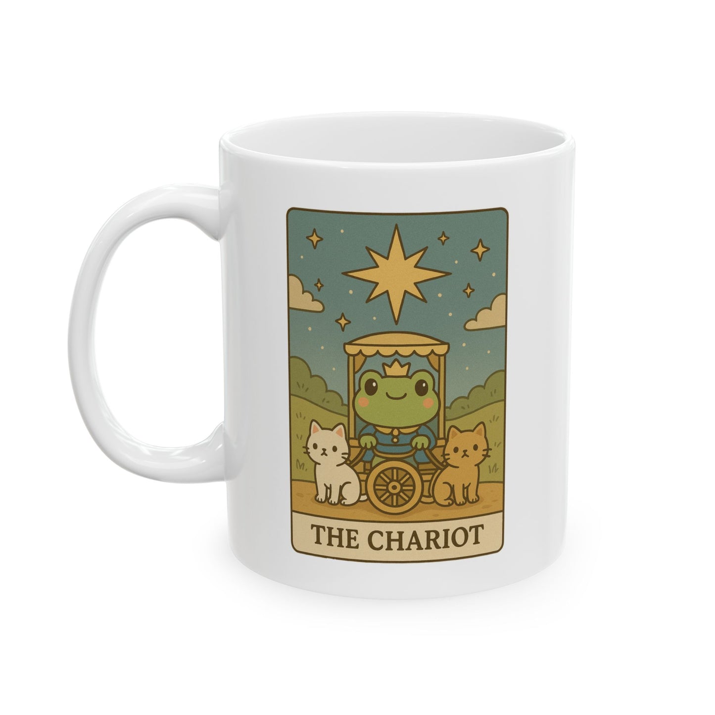 Adorable Tarotoads! "The Chariot" White Ceramic Mug | Perfect for Coffee Lovers, Gift Ideas, Home Office Decor, Birthday, Animal Enthusiasts