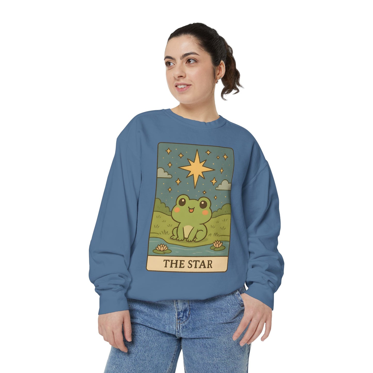 Cozy Tarotoads! "The Star" Unisex Sweatshirt | Frog Design Sweatshirt, Unisex Garment-Dyed Sweatshirt, Cute Gift for Frog Lovers, Relaxed Fit Apparel, Comfy Casual Wear, Perfect for Gifts!
