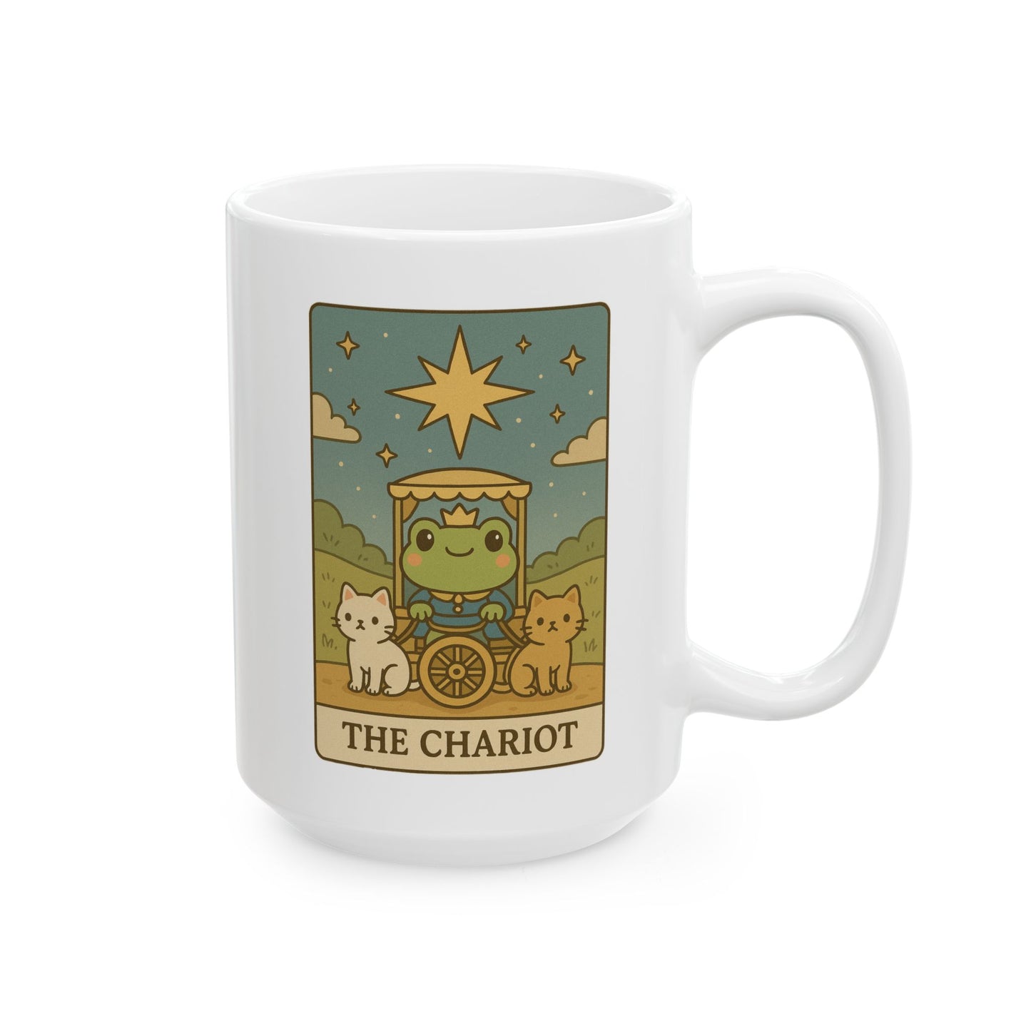 Adorable Tarotoads! "The Chariot" White Ceramic Mug | Perfect for Coffee Lovers, Gift Ideas, Home Office Decor, Birthday, Animal Enthusiasts