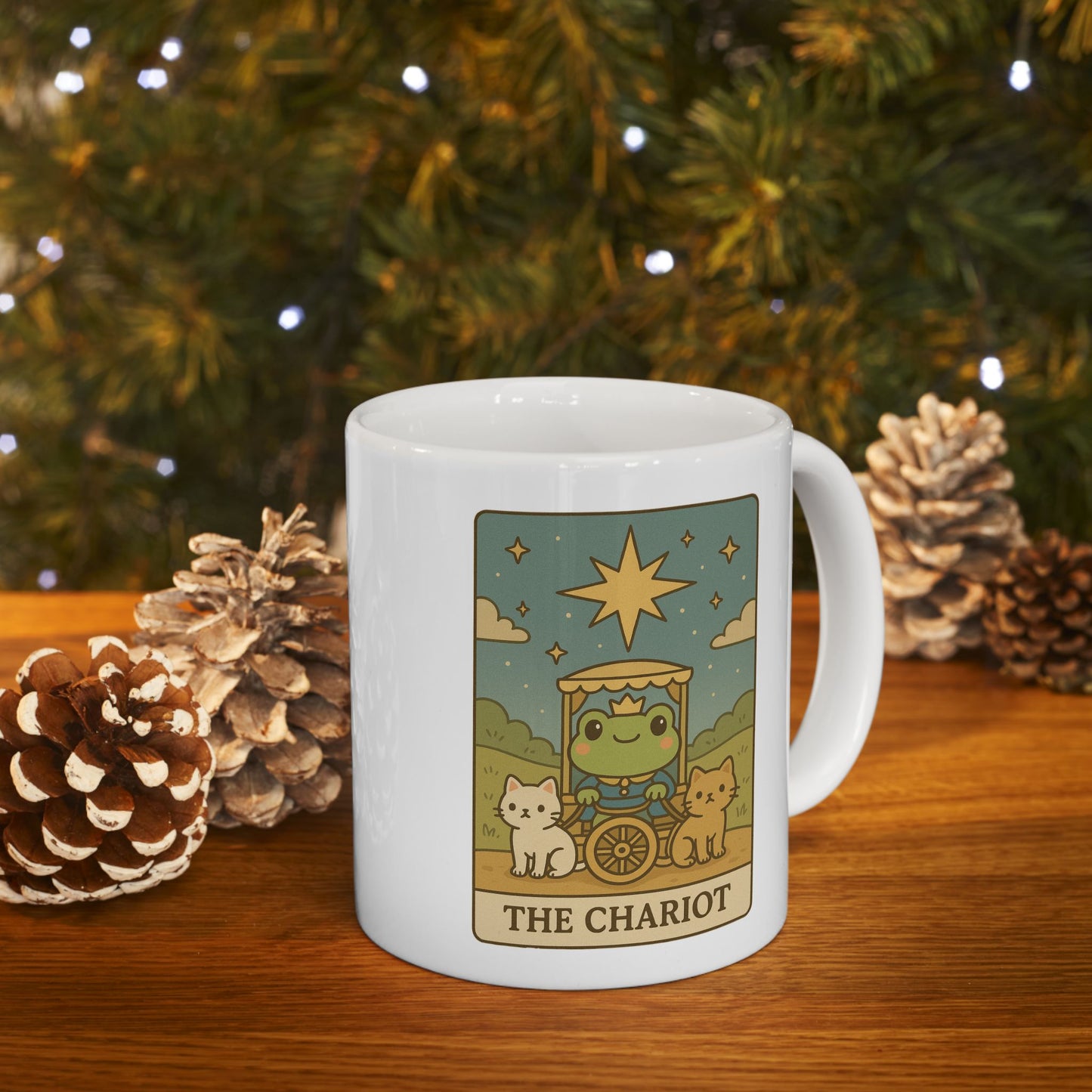 Adorable Tarotoads! "The Chariot" White Ceramic Mug | Perfect for Coffee Lovers, Gift Ideas, Home Office Decor, Birthday, Animal Enthusiasts