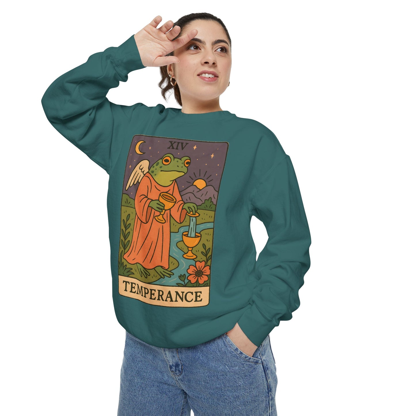 Cozy Tarotoads "Temperance" Unisex Sweatshirt | Adorable Casual Wear, Astrology Apparel, Unique Gift for Tarot Lovers
