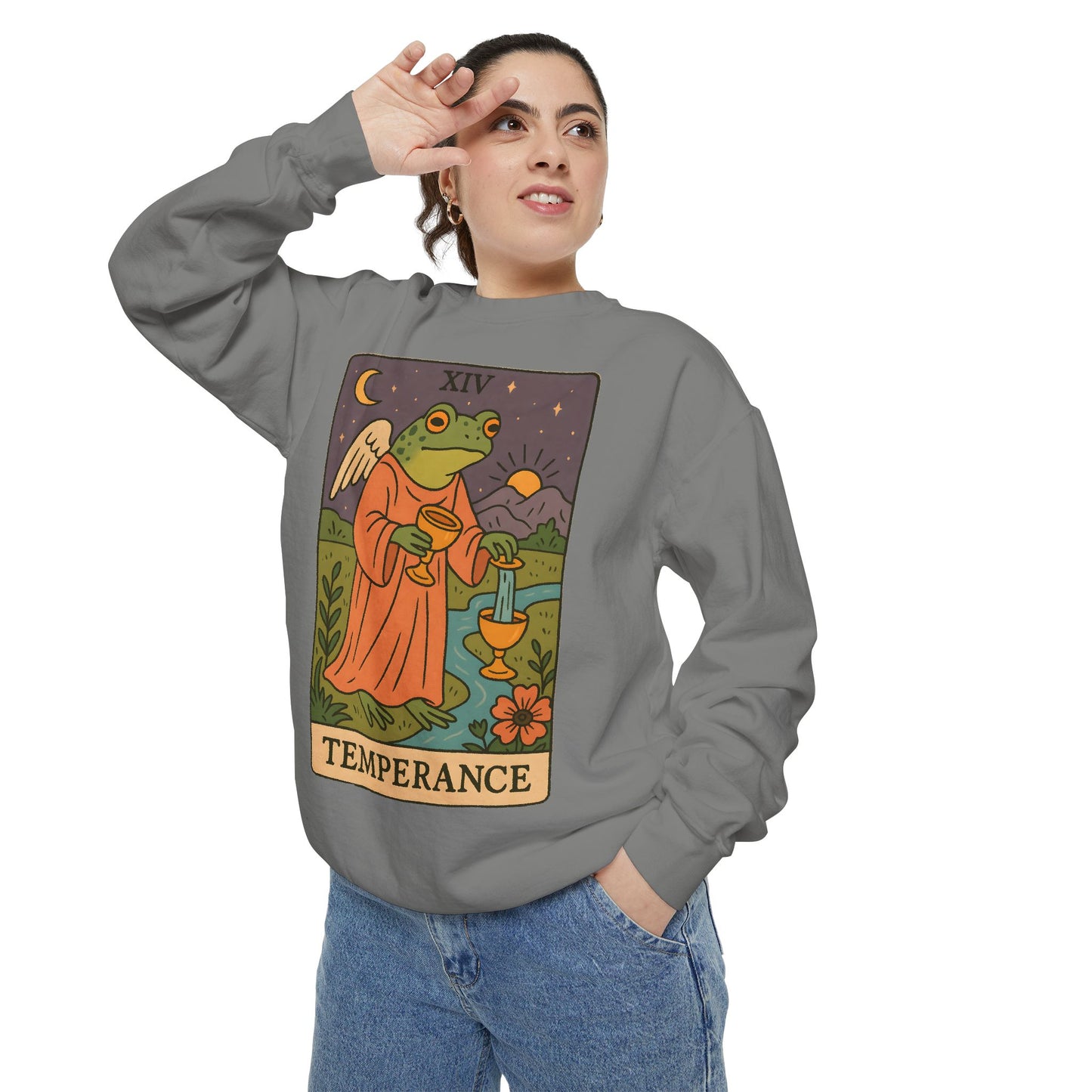 Cozy Tarotoads "Temperance" Unisex Sweatshirt | Adorable Casual Wear, Astrology Apparel, Unique Gift for Tarot Lovers