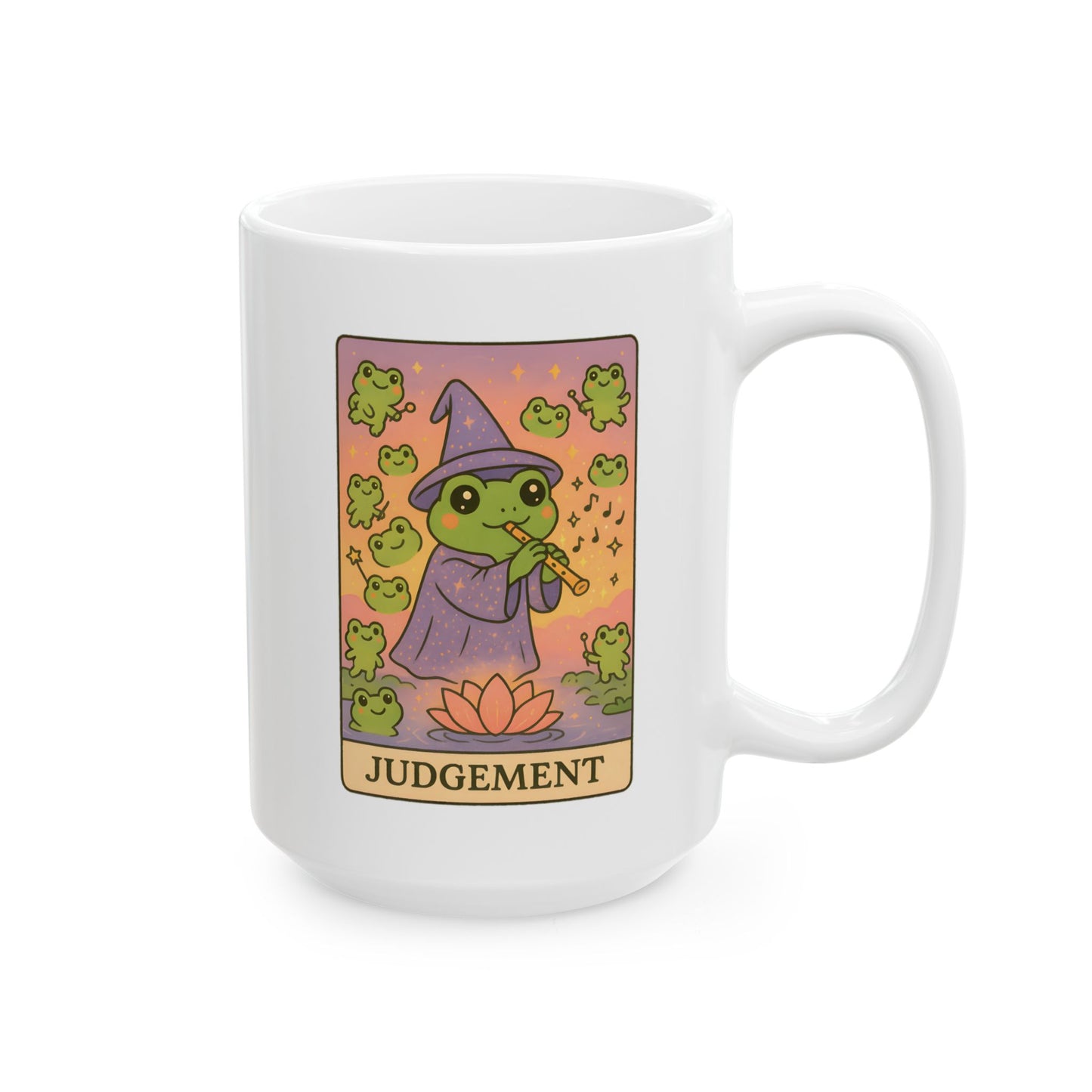 Adorable Tarotoads! "Judgement" White Ceramic Mug - Share Magical Moments, Nature Lover Gift, Customizable Mug, Inspirational Quote, Unique Kitchenware