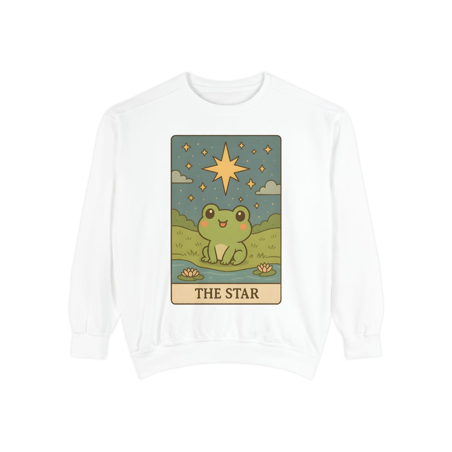 Cozy Tarotoads! "The Star" Unisex Sweatshirt | Frog Design Sweatshirt, Unisex Garment-Dyed Sweatshirt, Cute Gift for Frog Lovers, Relaxed Fit Apparel, Comfy Casual Wear, Perfect for Gifts!